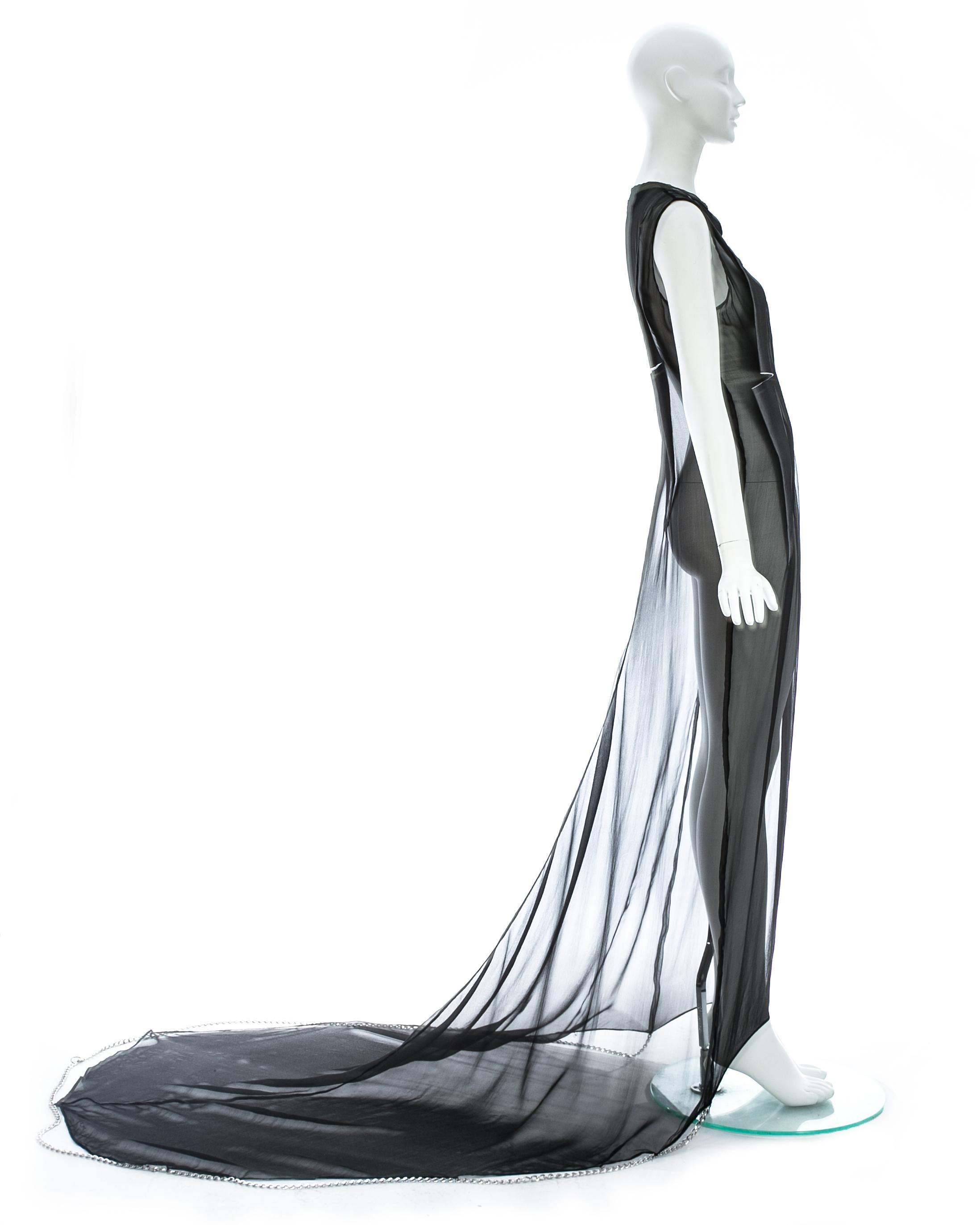 Martin Margiela black silk chiffon evening dress with metal chain hem, ca. 2010 2