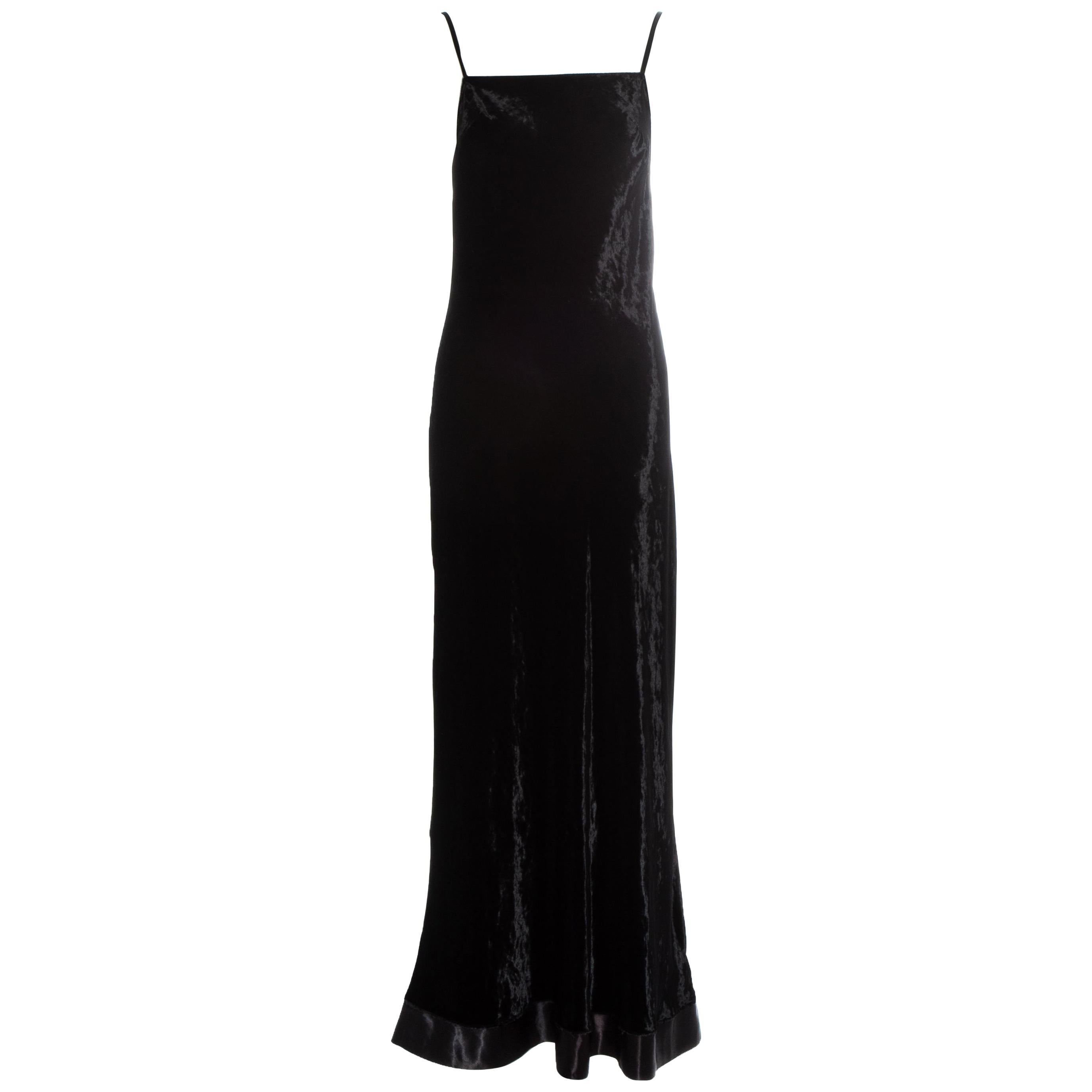 Martin Margiela black velvet maxi slip dress, fw 1995 For Sale