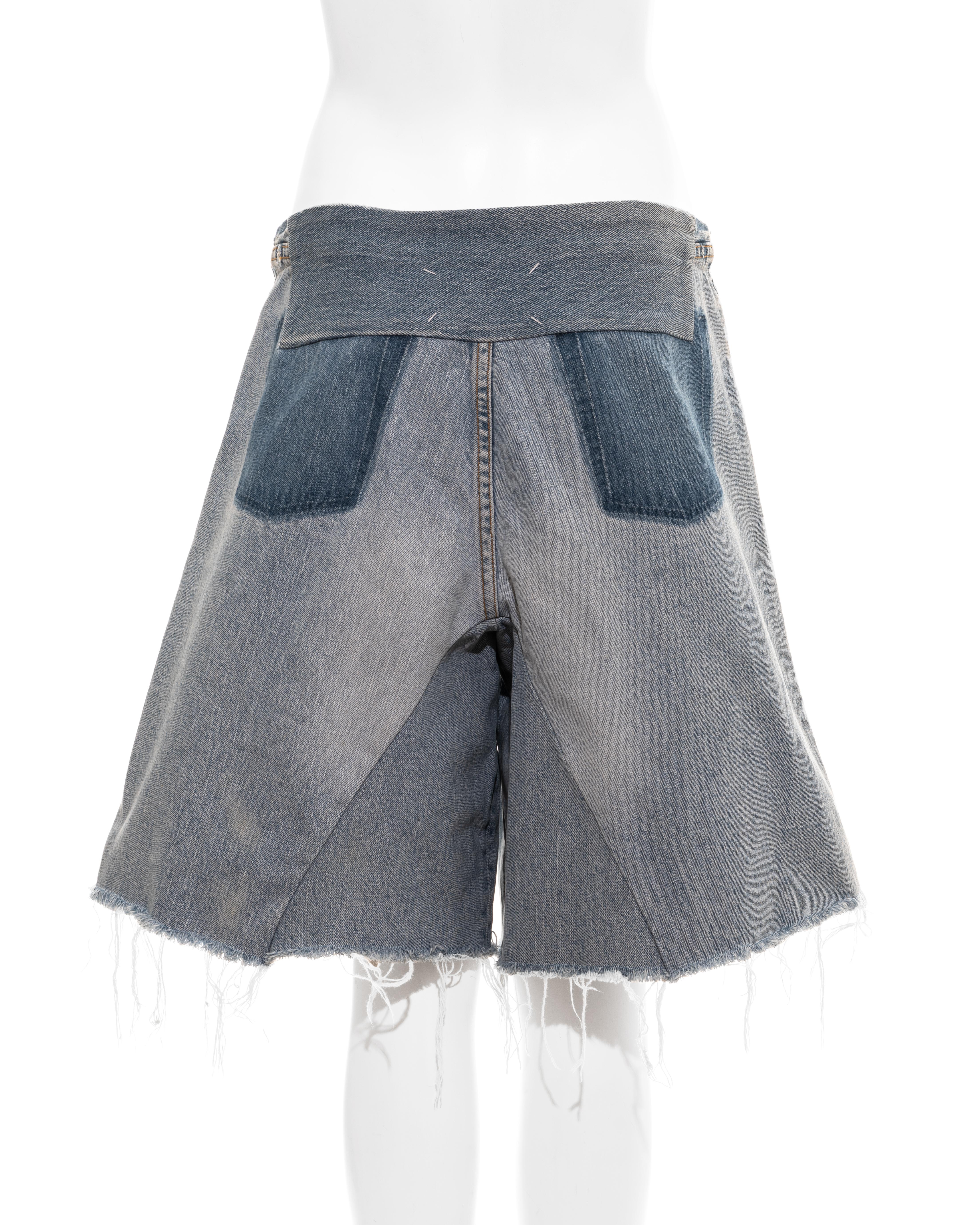 Martin Margiela blue denim artisanal wide cut-off shorts, fw 2001 In Excellent Condition In London, GB