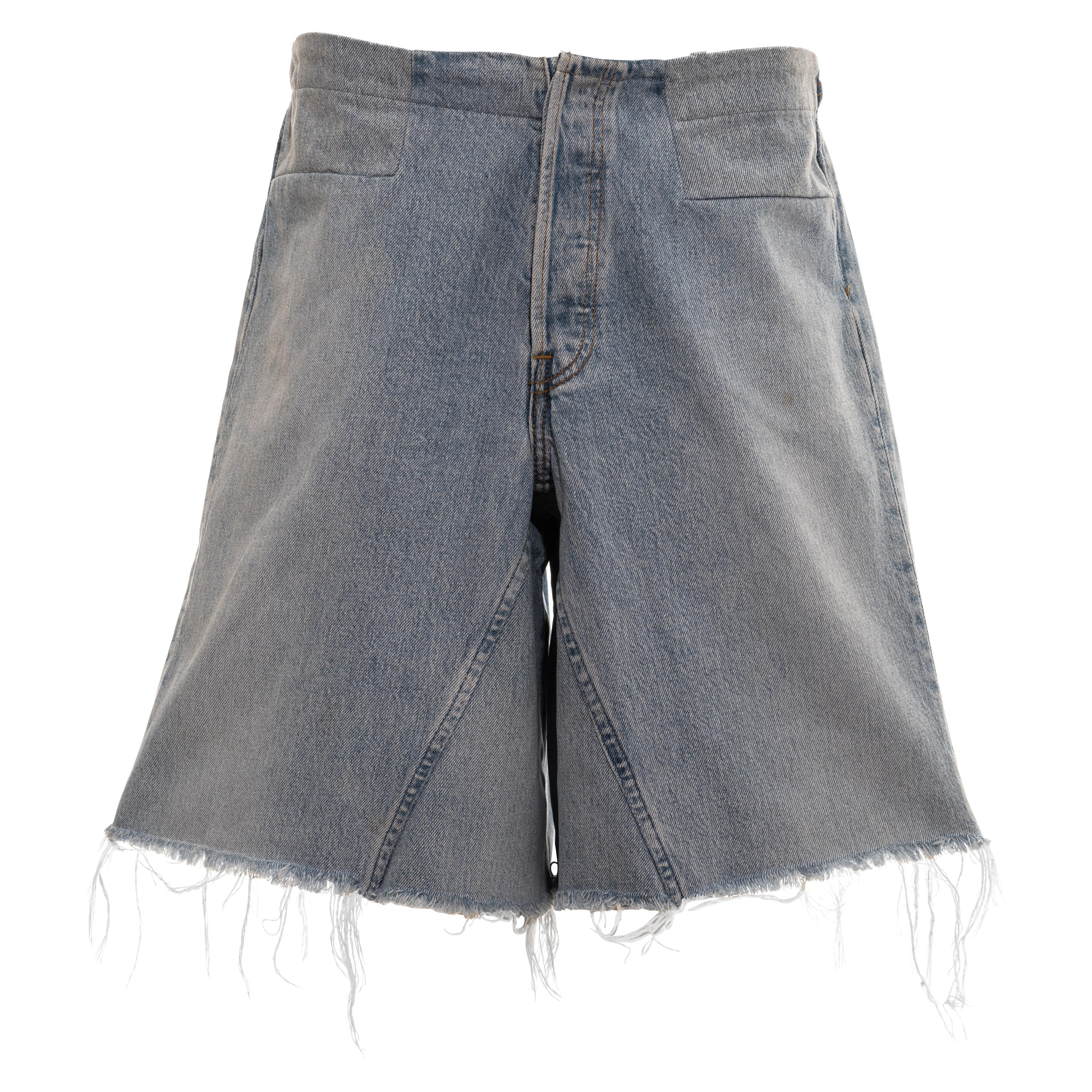 Martin Margiela blue denim artisanal wide cut-off shorts, fw 2001