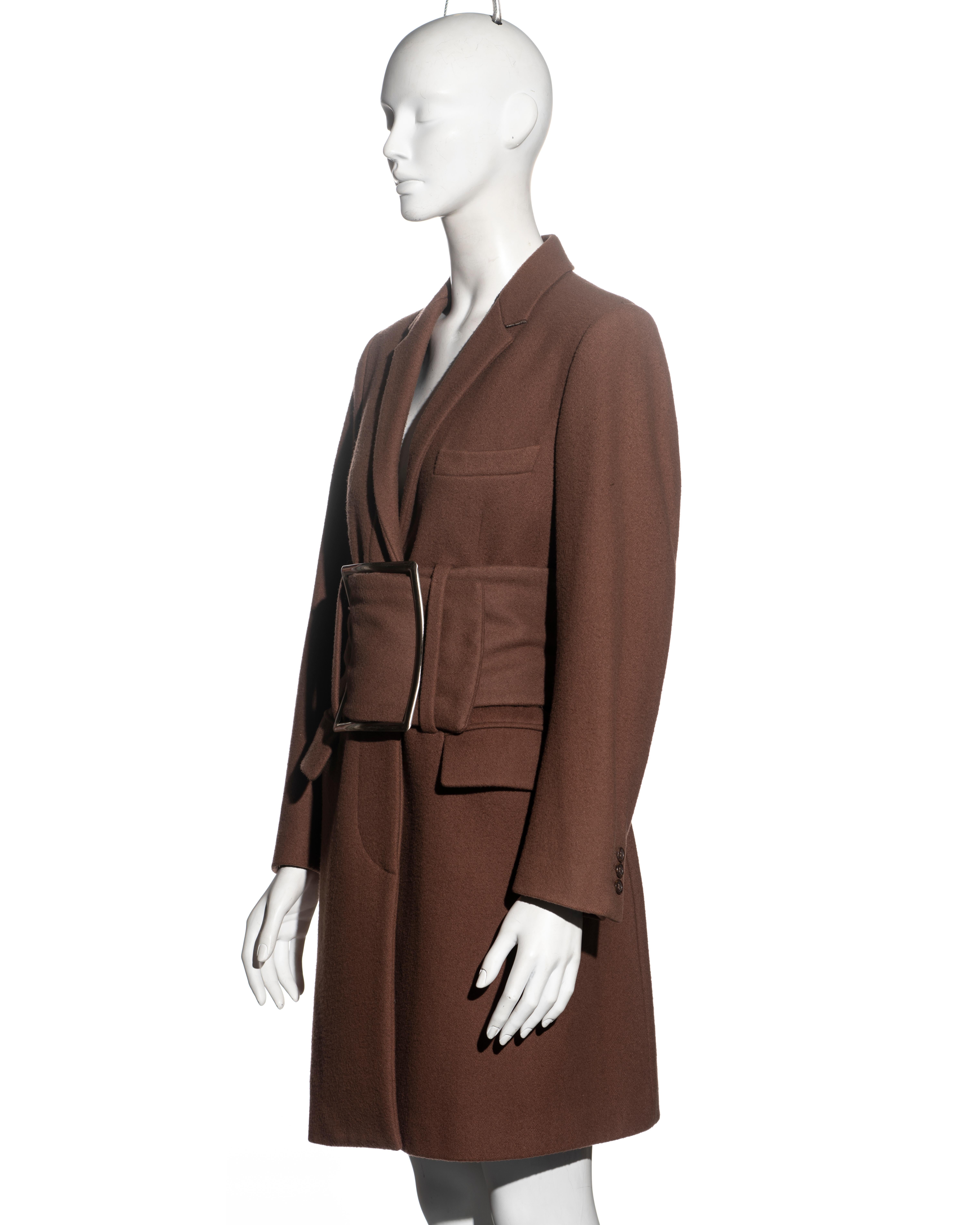 Martin Margiela brown wool coat with matching oversized belt, fw 1996 For Sale 7