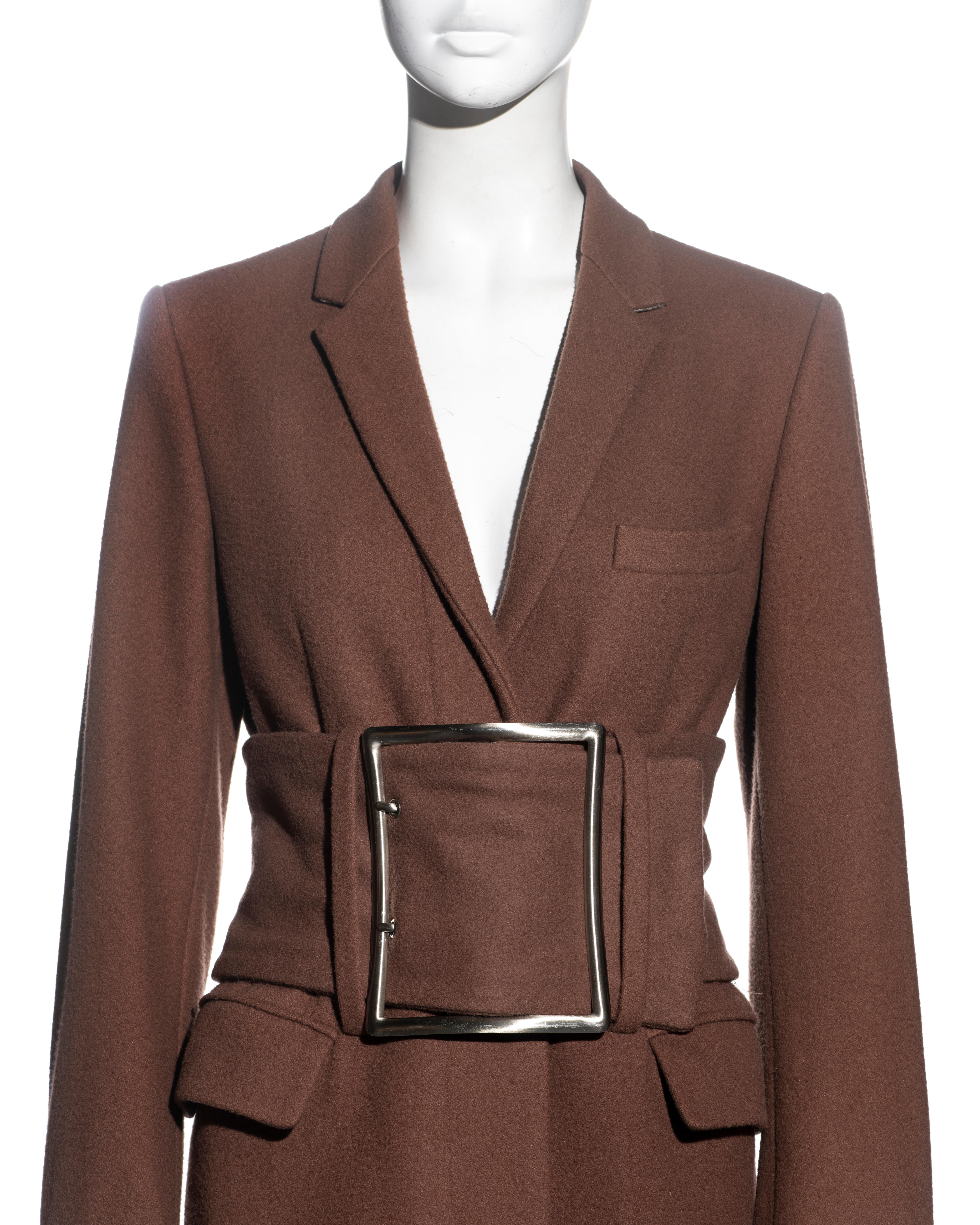 Martin Margiela brown wool coat with matching oversized belt, fw 1996 In Good Condition For Sale In London, GB