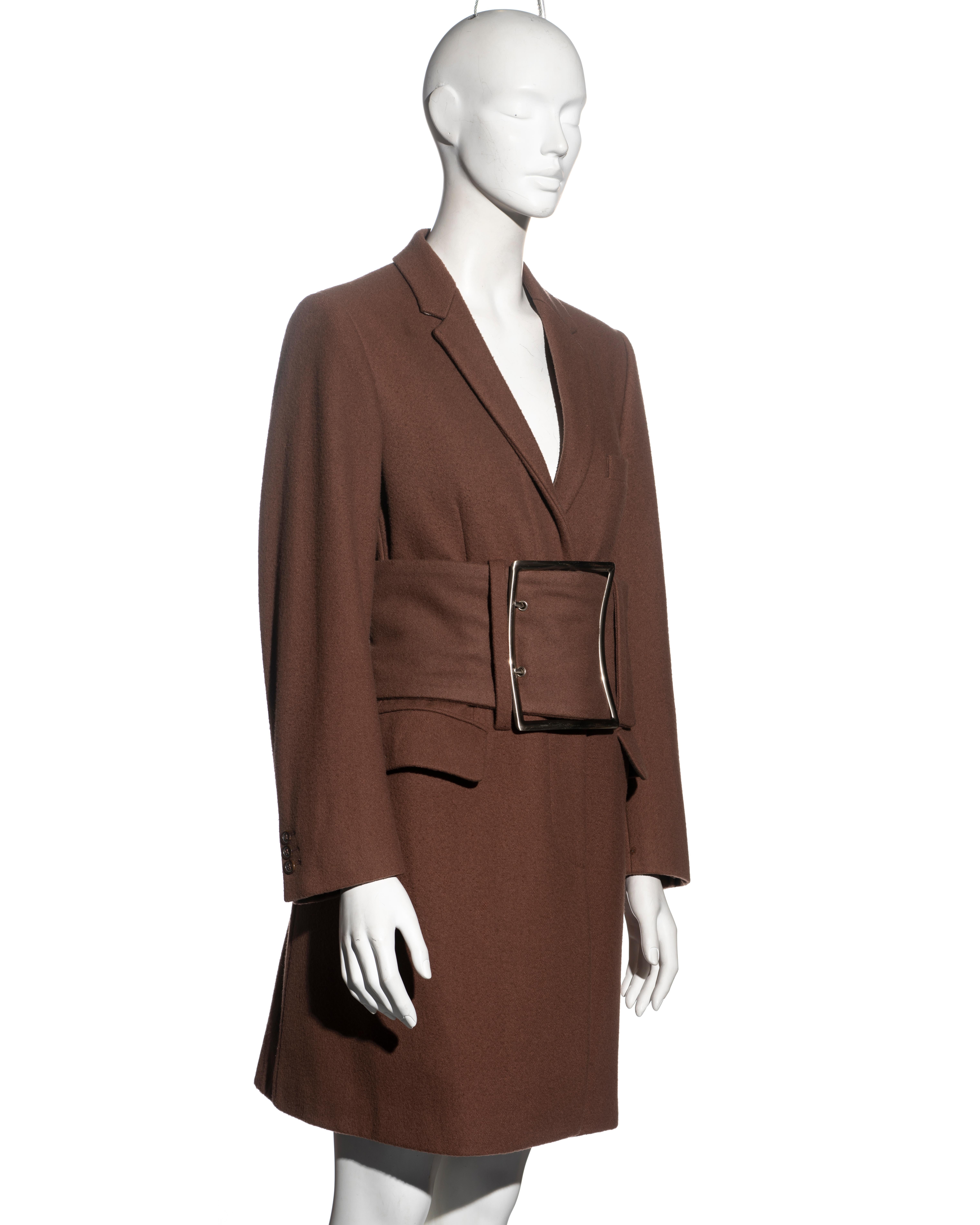 Martin Margiela brown wool coat with matching oversized belt, fw 1996 For Sale 1