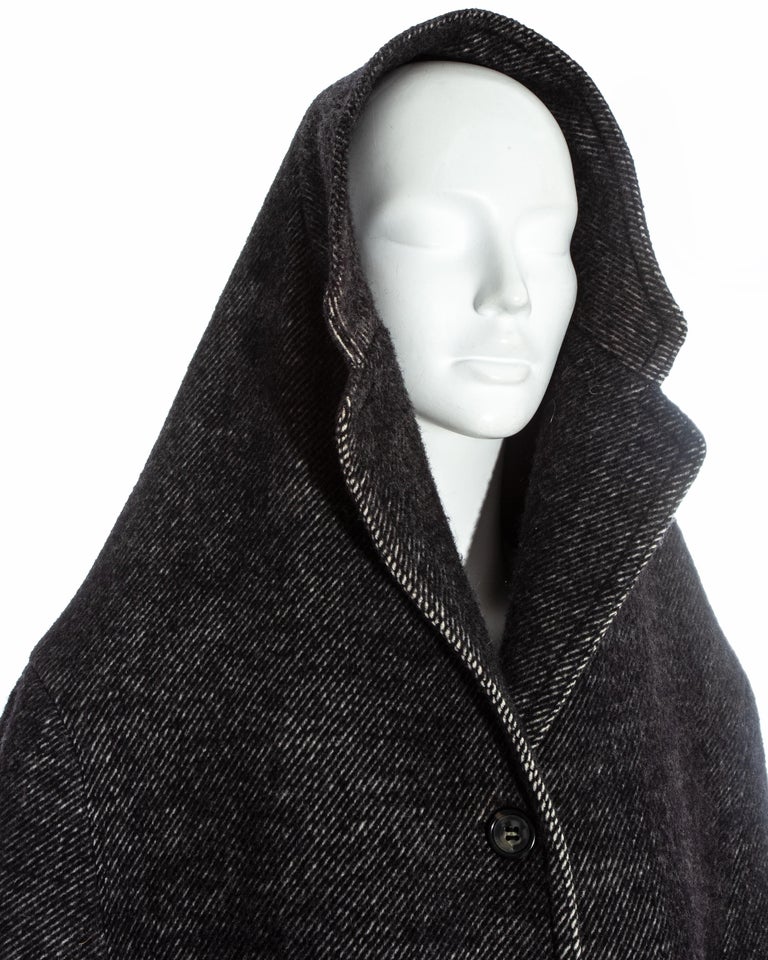 Martin Margiela dark grey wool coat with an elongated hoodcollar, fw