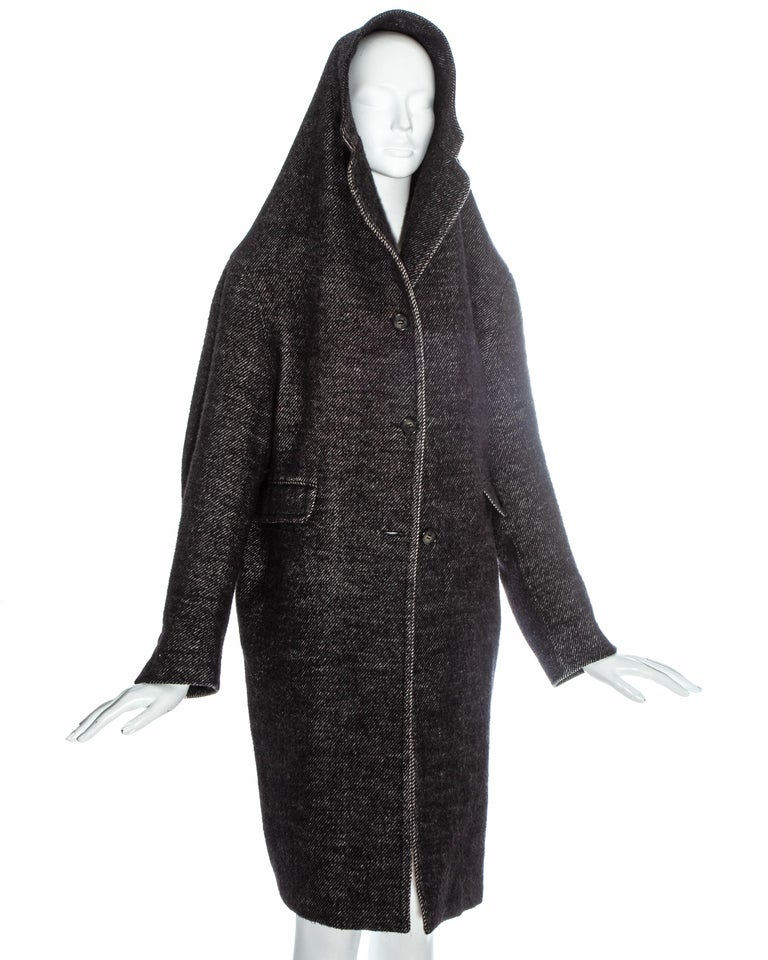 Martin Margiela dark grey wool coat with an elongated hood-collar, fw ...
