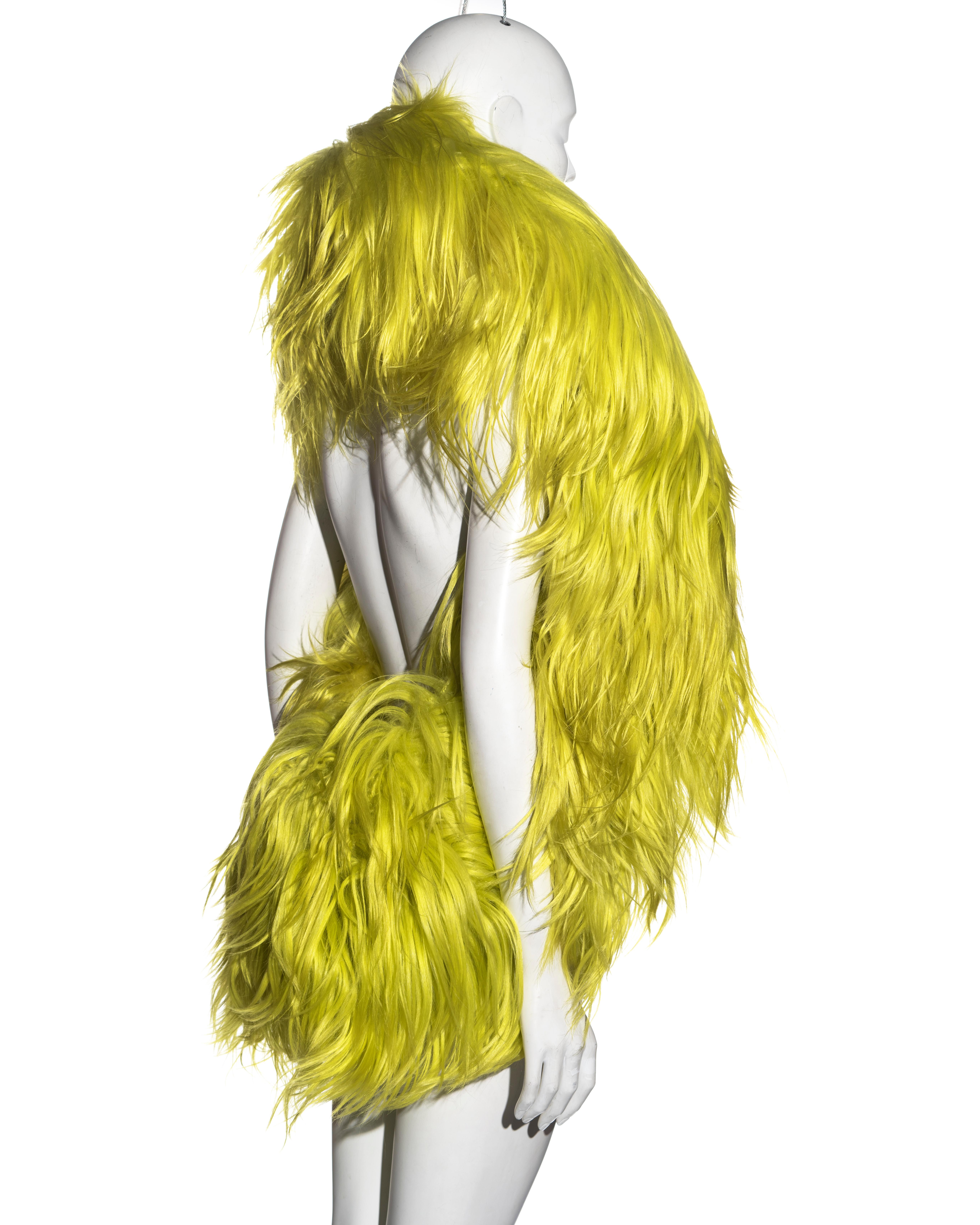 Martin Margiela giant fluorescent lime goat hair padded tube gilet, fw 2007 In Excellent Condition For Sale In London, GB