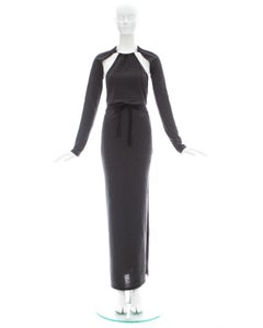 Martin Margiela grey cotton jersey maxi dress with metal loop collar, fw 1999