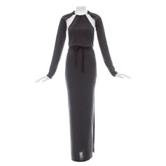 Vintage Martin Margiela grey cotton jersey maxi dress with metal loop collar, fw 1999