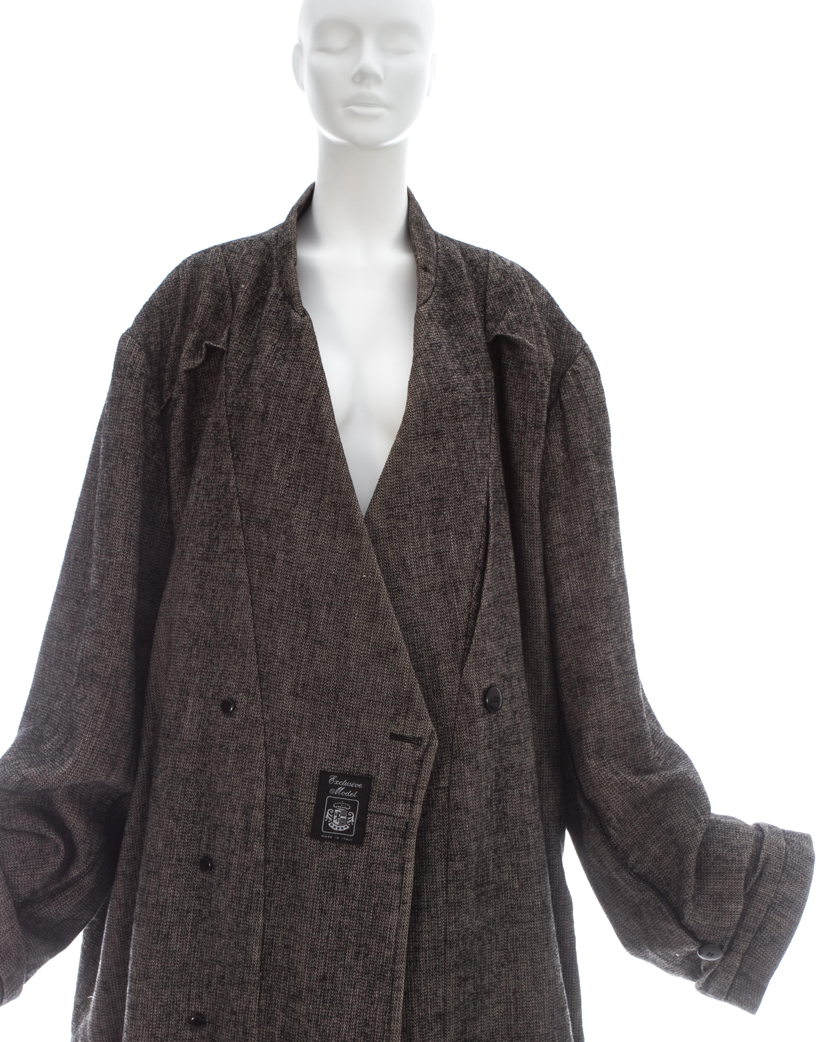 Black Martin Margiela grey wool and linen XXL size 78 double inside coat, fw 2000 For Sale