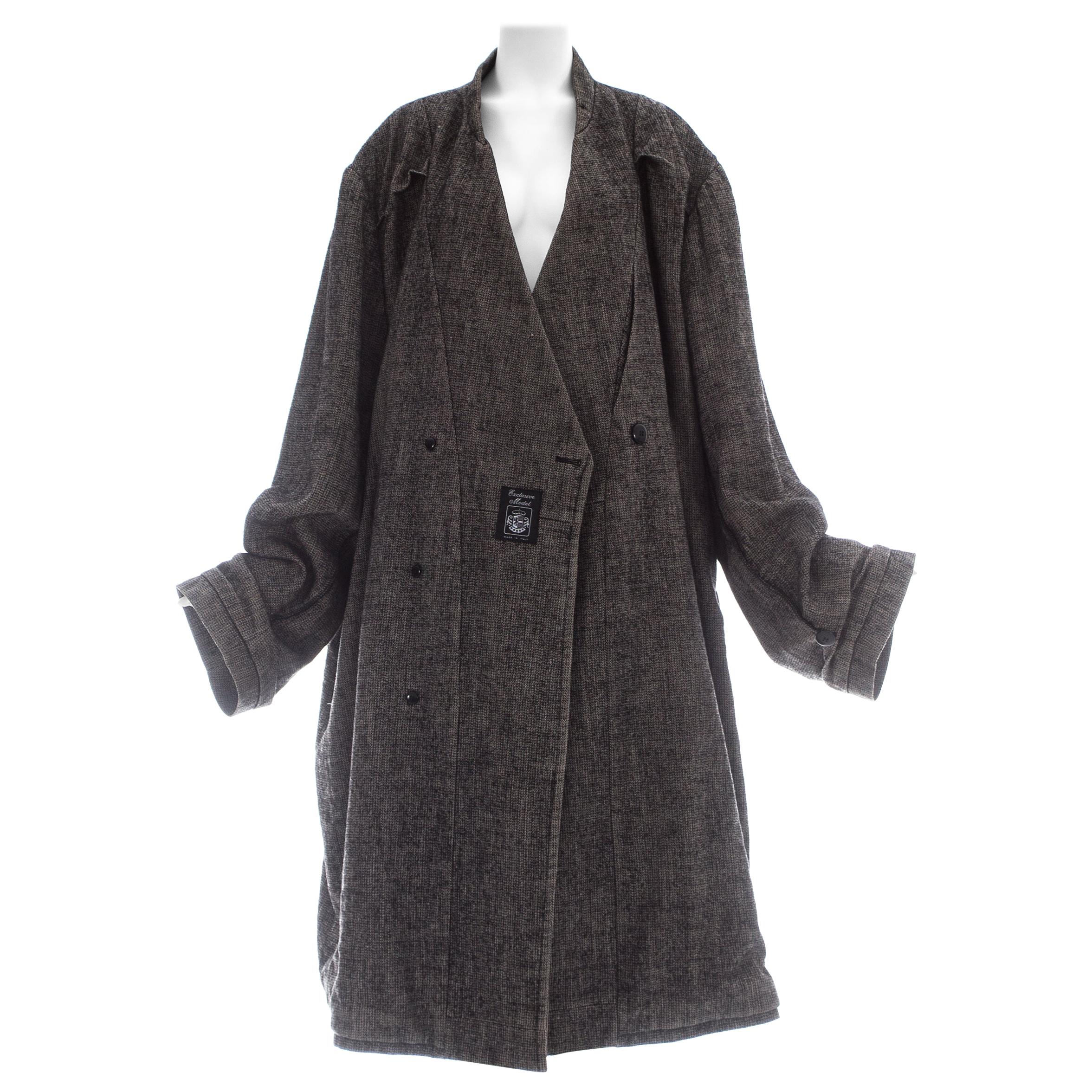 Martin Margiela grey wool and linen XXL size 78 double inside coat, fw 2000