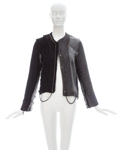 Martin Margiela grey wool tweed reconstructed jacket with chains, fw 2004