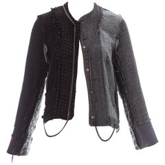 Vintage Martin Margiela grey wool tweed reconstructed jacket with chains, fw 2004