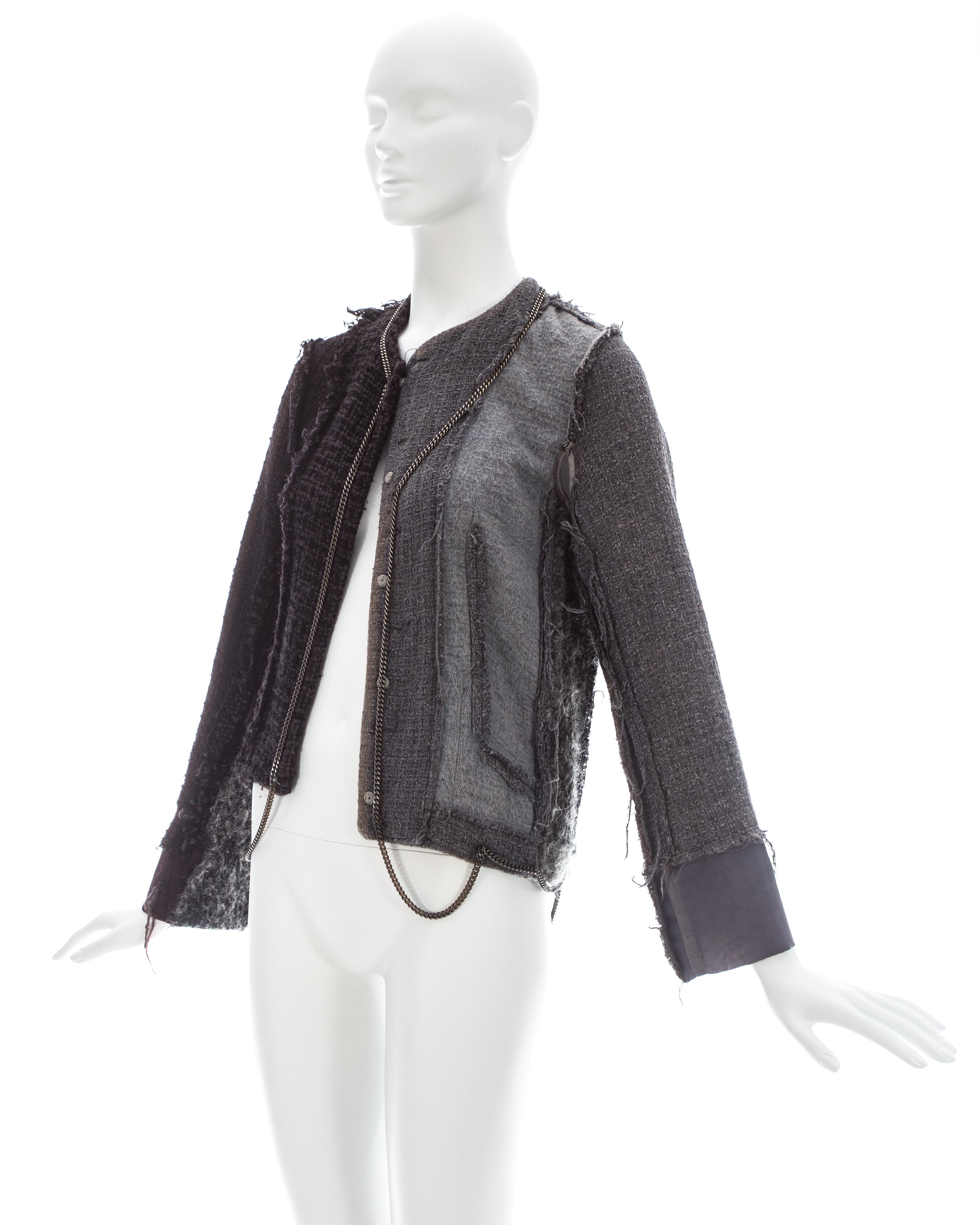 Black Martin Margiela grey wool tweed reconstructed vintage jacket, fw 2004 For Sale