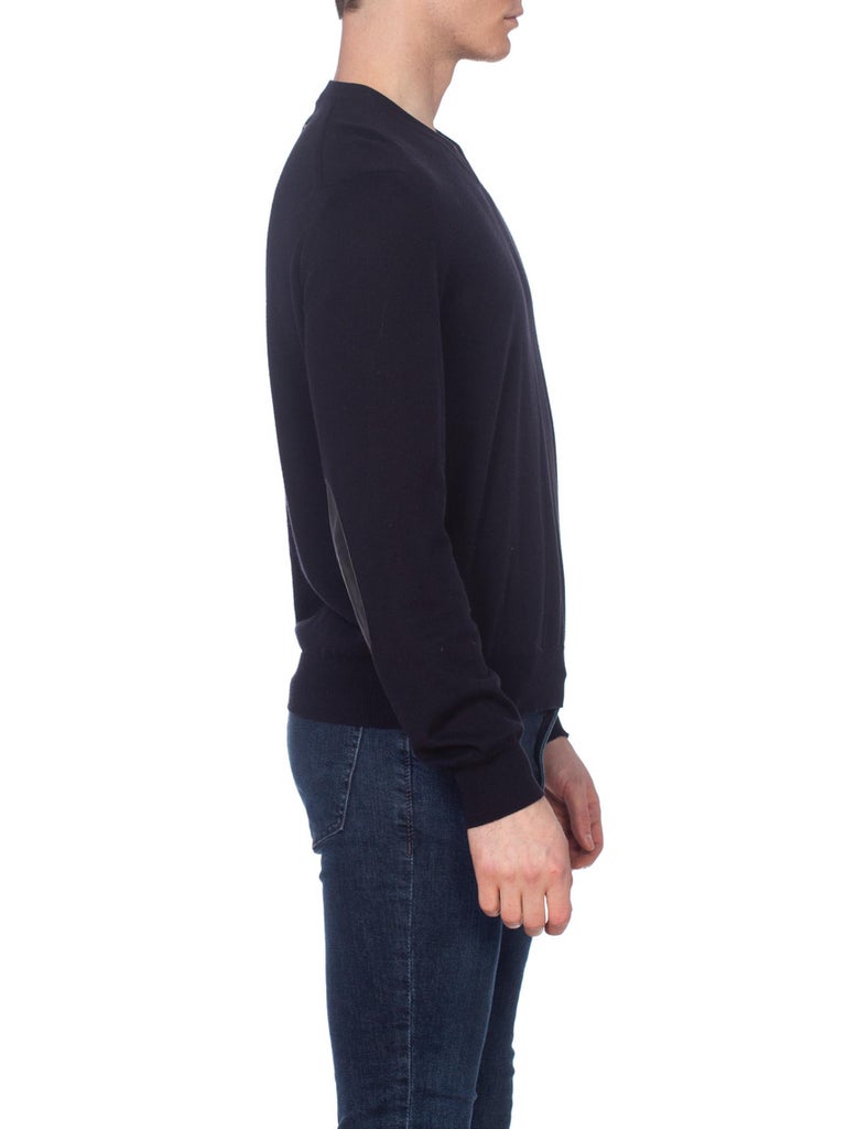 2000S MARTIN MARGIELA Black Cotton Knit Sweater With Leather Elbow