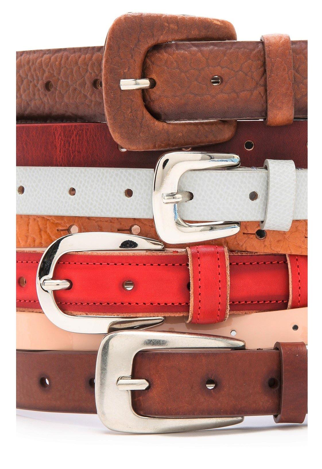 An incredible leather belt from Martin Margiela. It is comprised of 7 leather belts stacked one above another in different colors, widths and textures each with it's own functional, adjustable buckle and loops all combine to form one stunning wide