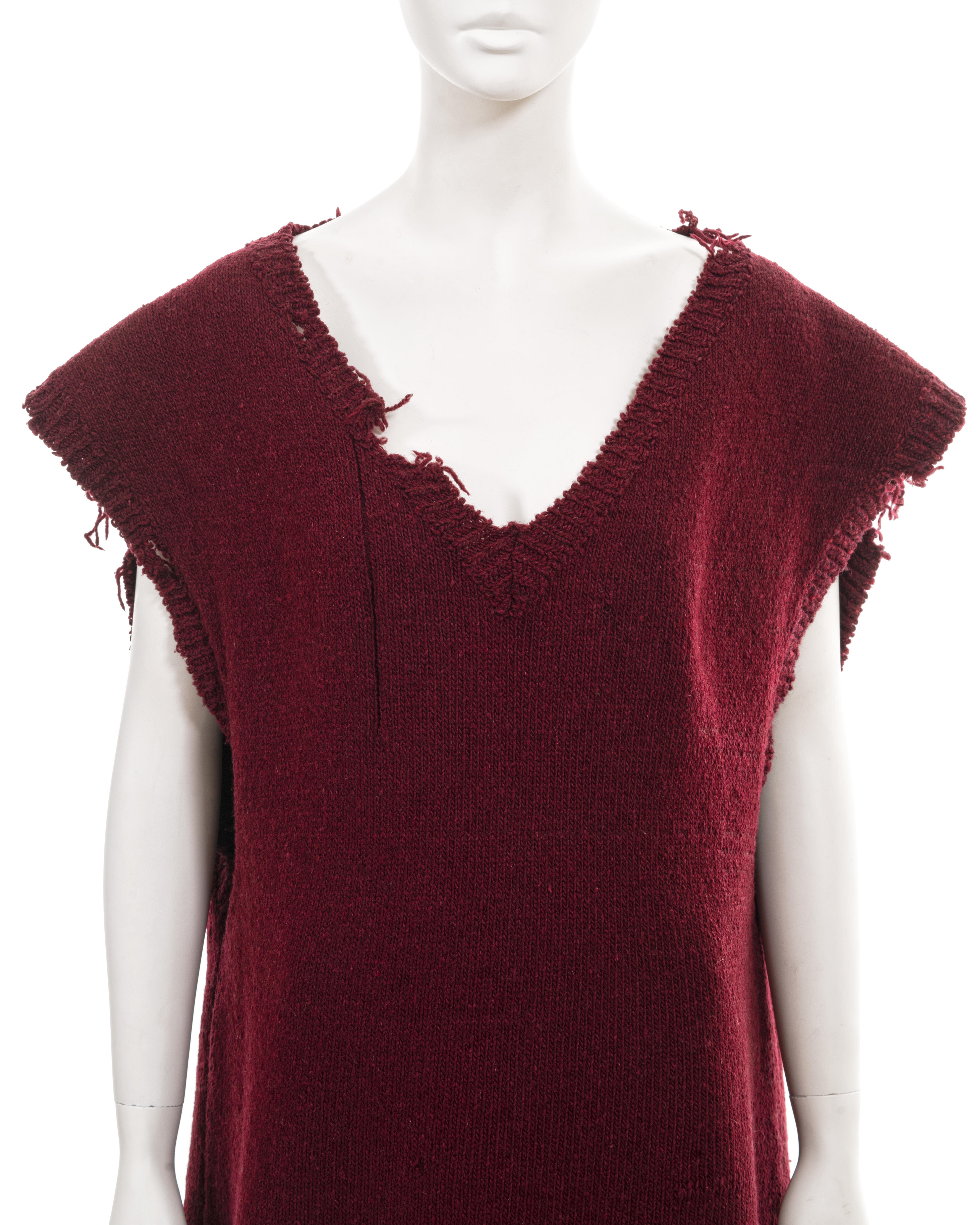 Martin Margiela oversized destroyed burgundy knitted sweater vest, fw 2000 For Sale 1
