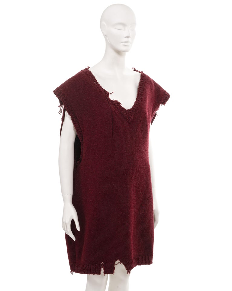Martin Margiela oversized destroyed burgundy knitted sweater vest 