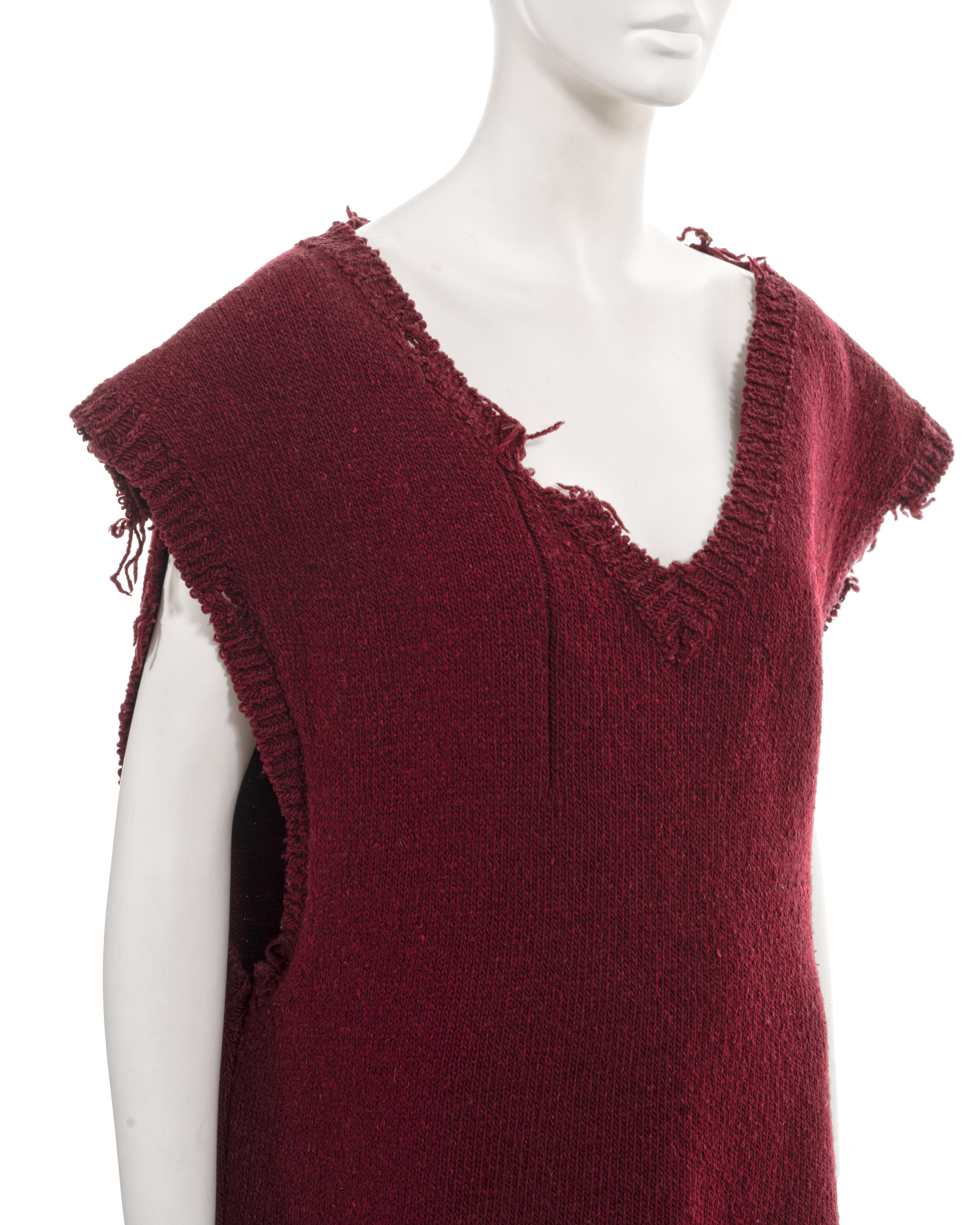 Martin Margiela oversized destroyed burgundy knitted sweater vest, fw 2000 For Sale 4