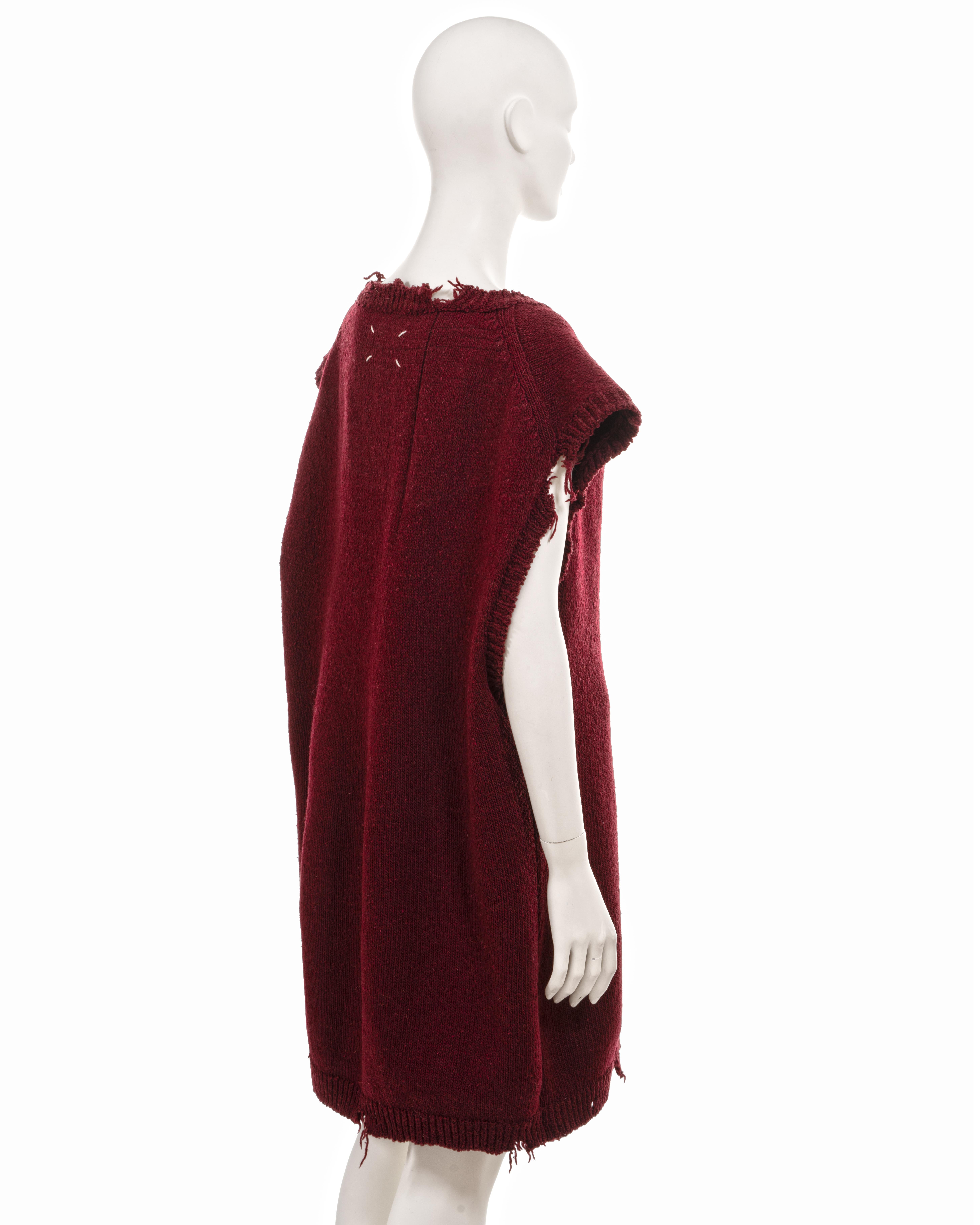 Martin Margiela oversized destroyed burgundy knitted sweater vest, fw 2000 For Sale 5