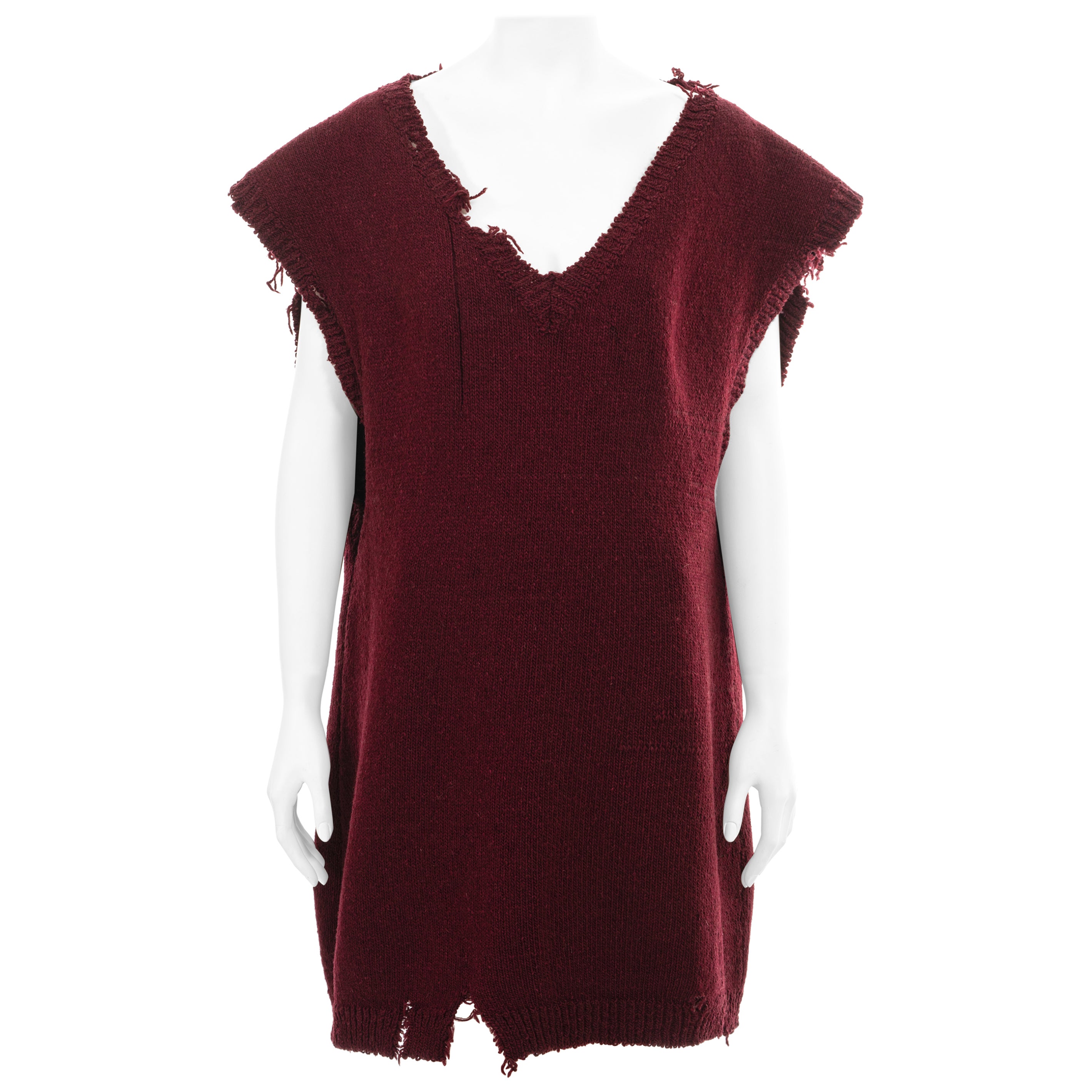 Martin Margiela gilet in maglia oversize destroyed bordeaux, fw 2000