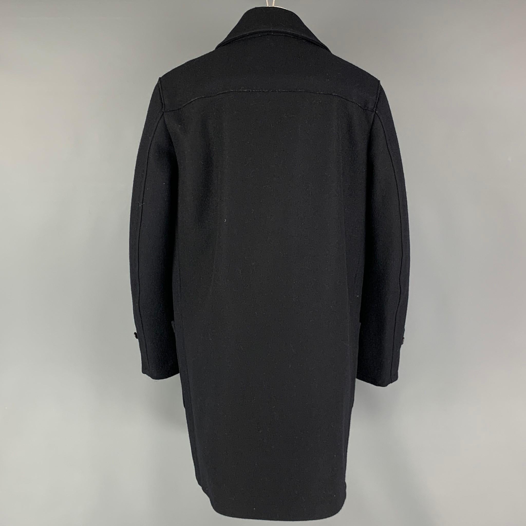 MARTIN MARGIELA Size 40 Navy Solid Wool Toggle Closure Coat In Good Condition In San Francisco, CA