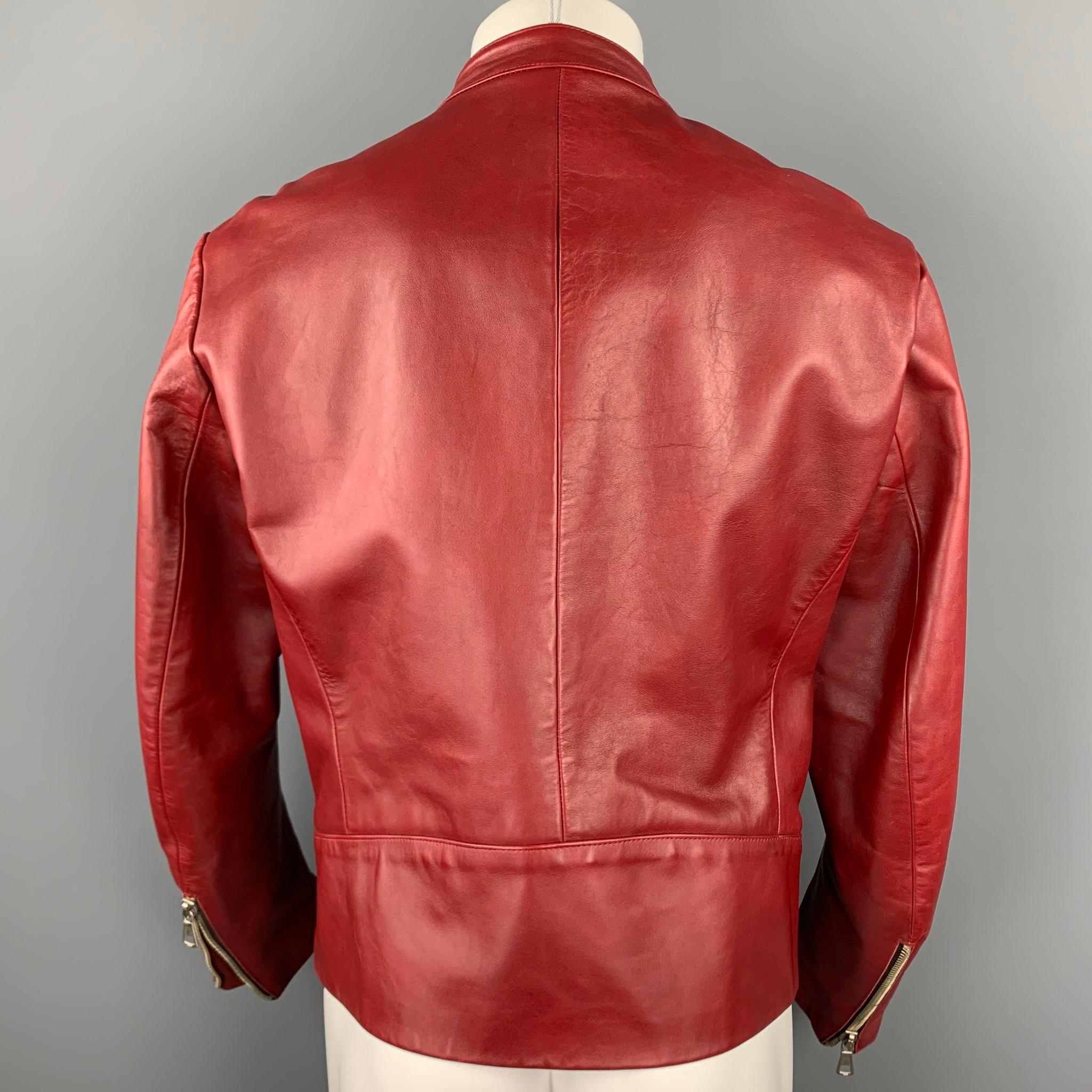 MARTIN MARGIELA Size Size M Brick Red Leather Motorcycle Jacket In Good Condition In San Francisco, CA
