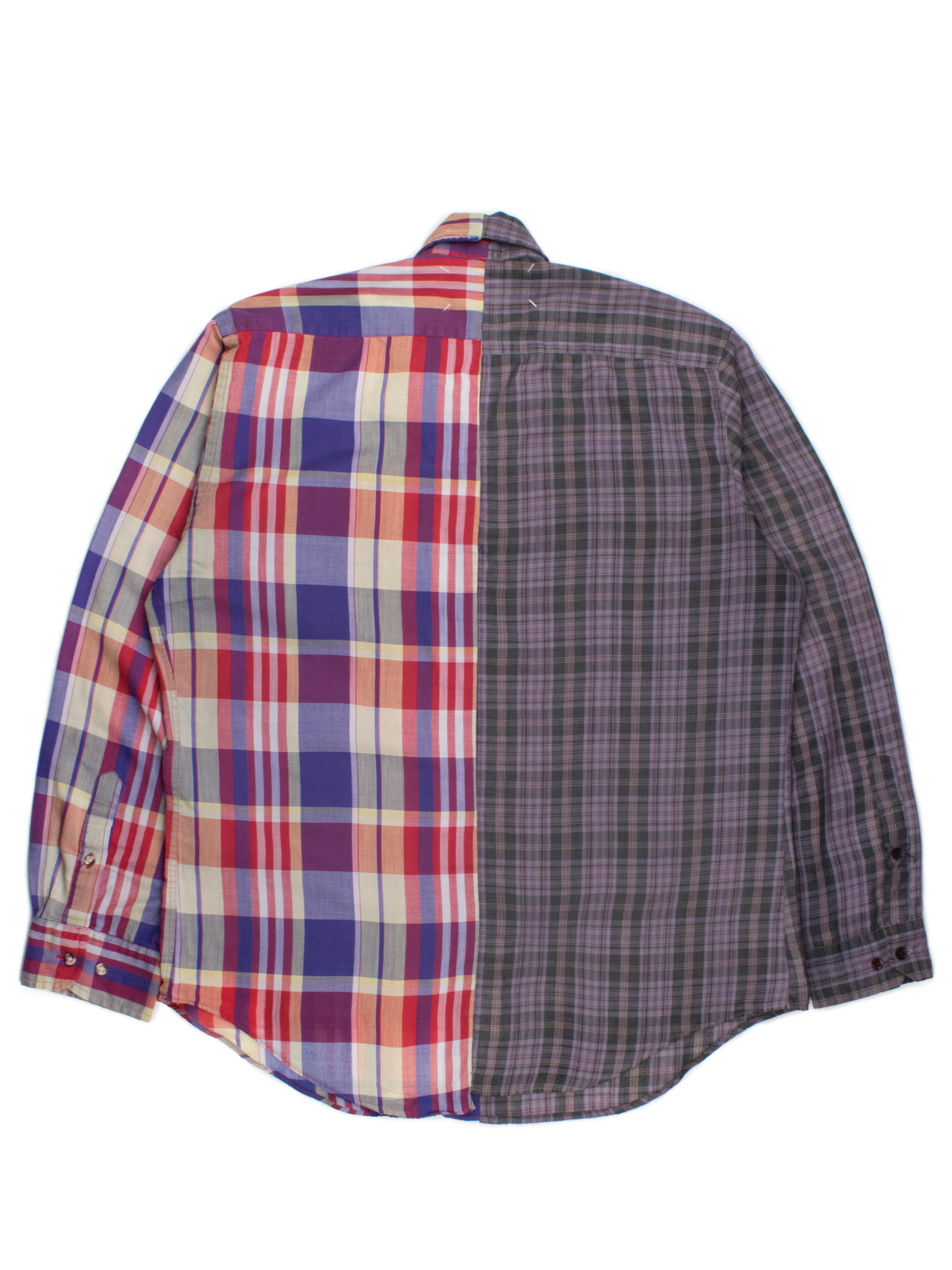 Over the years, Margiela released numerous versions of rebuilt and upcycled tops made with vintage fabrics via his artisanal line, and this specific iteration utilizes two lightweight plaid button-up shirts.

Condition: 9/10. No significant flaws.