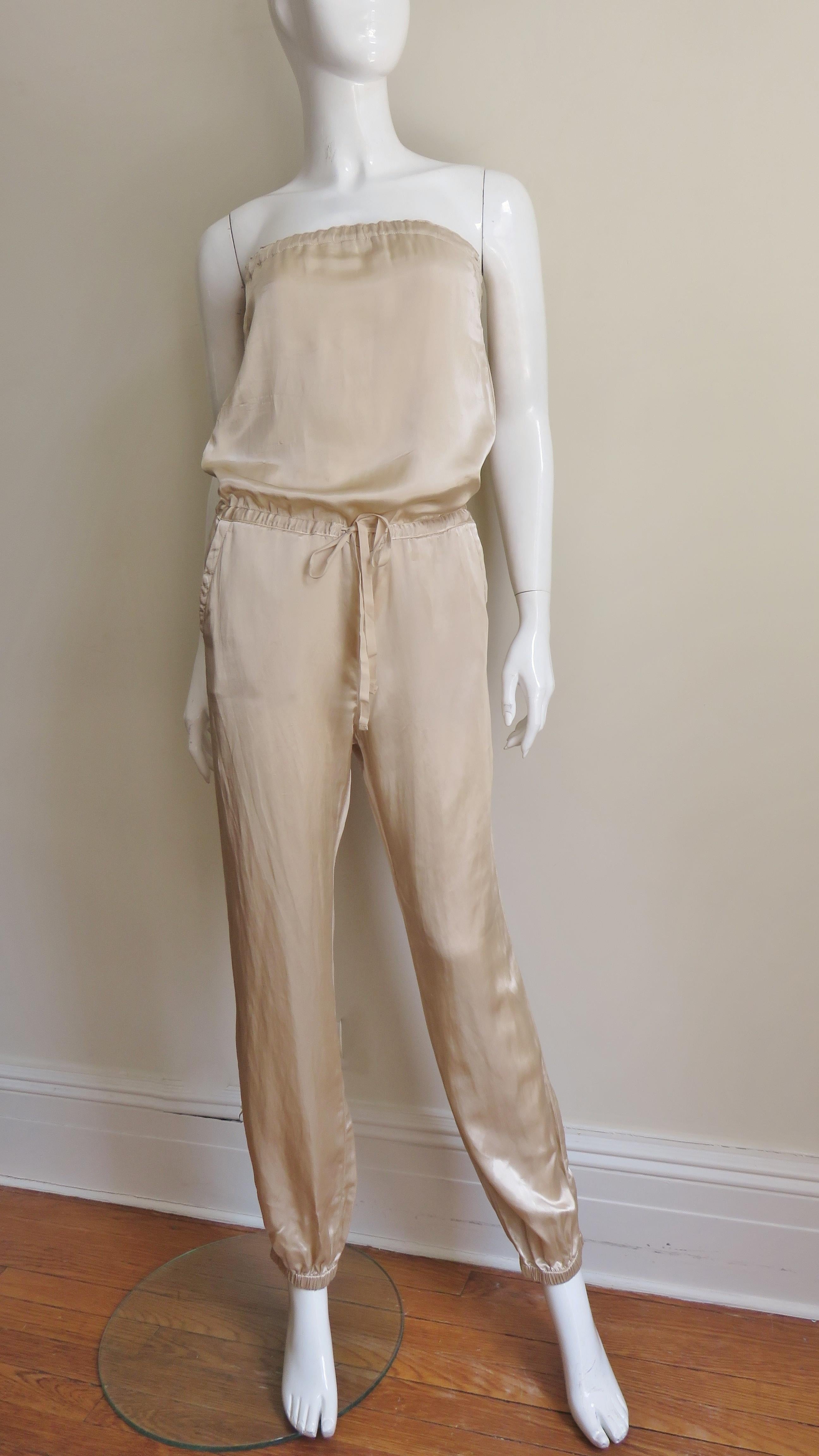 Beige Martin Margiela Strapless Silk Jumpsuit