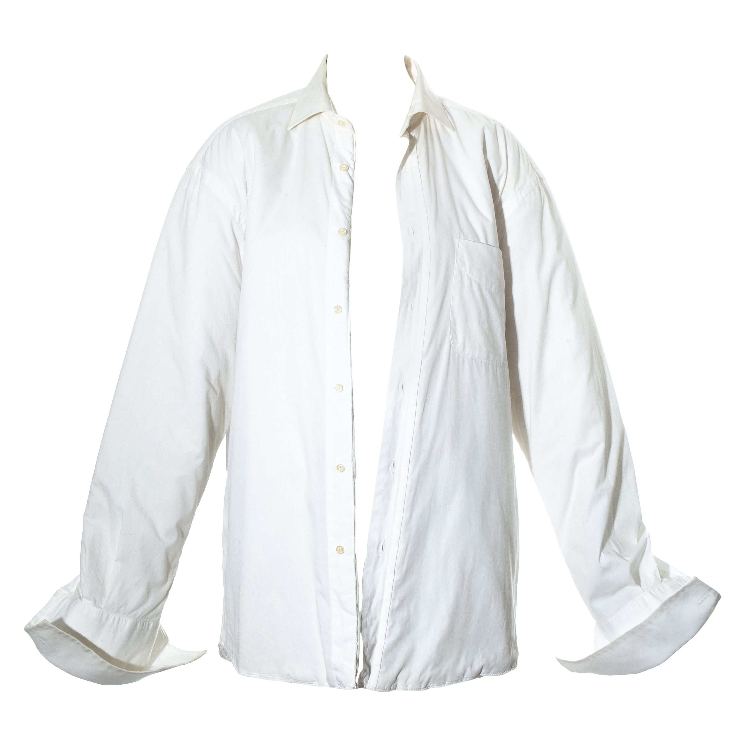 Martin Margiela white cotton oversized shirt jacket with quilted lining, fw 1996