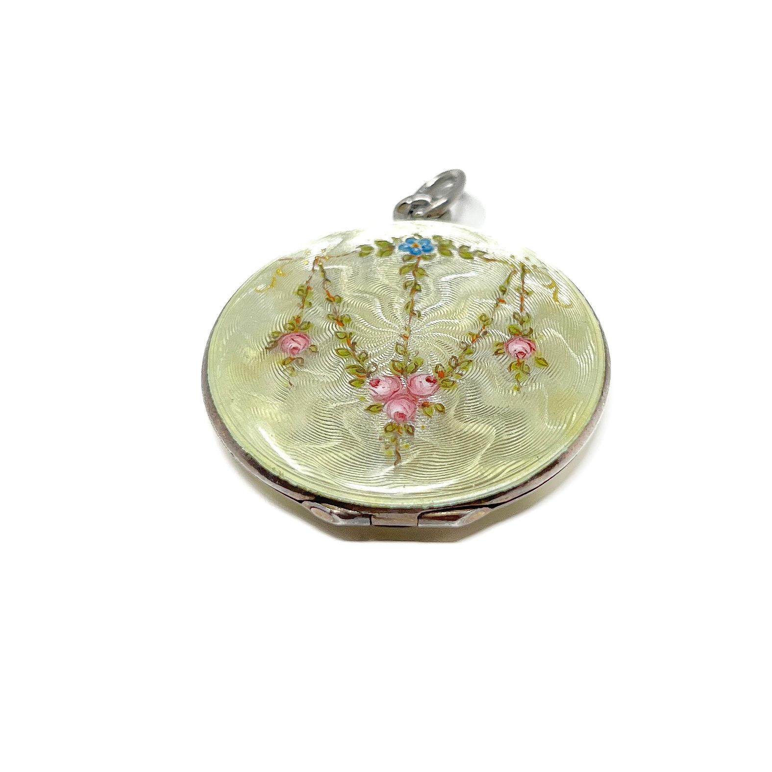 Martin Mayer c.1900 Medaglione floreale antico di grandi dimensioni in argento e smalto guilloché in vendita 1