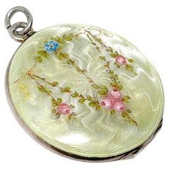Martin Mayer c.1900 Relicario Floral Antiguo Grande de Plata y Esmalte Guilloché