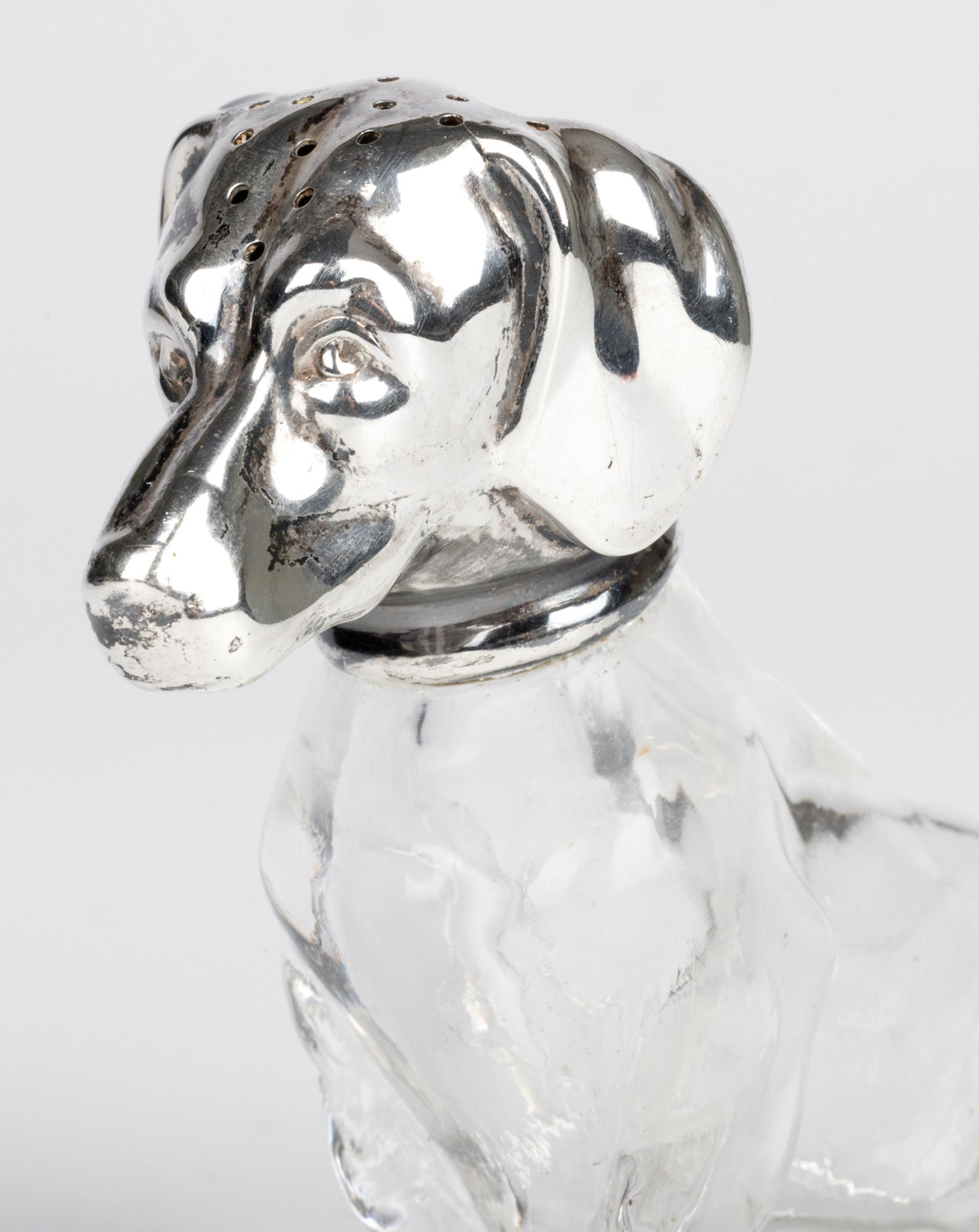 Martin Mayer Perro salchicha alemán Pepperette de cristal con montura de plata en venta 8