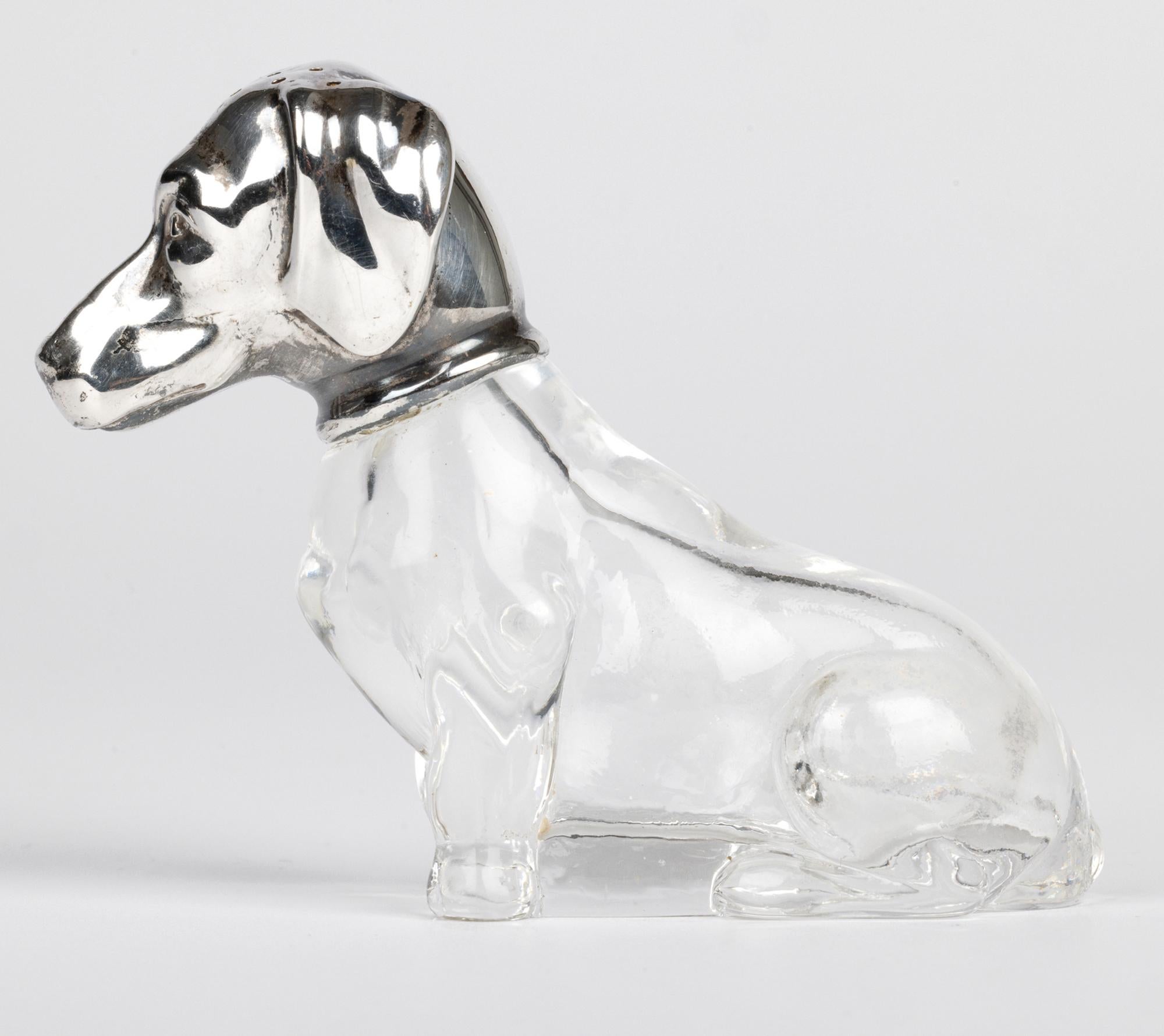 Martin Mayer Perro salchicha alemán Pepperette de cristal con montura de plata Jugendstil en venta