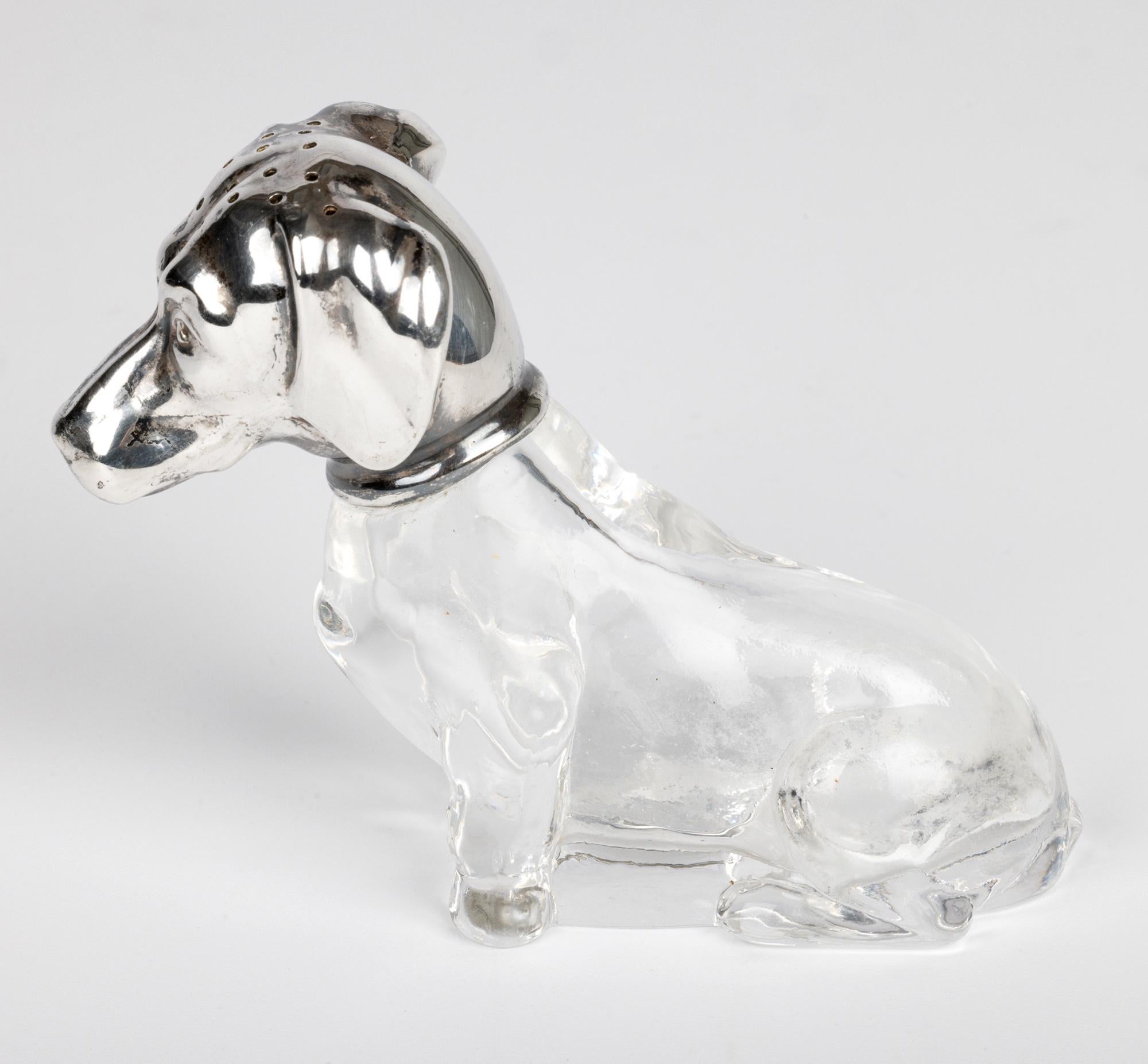 Martin Mayer Perro salchicha alemán Pepperette de cristal con montura de plata Hecho a mano en venta