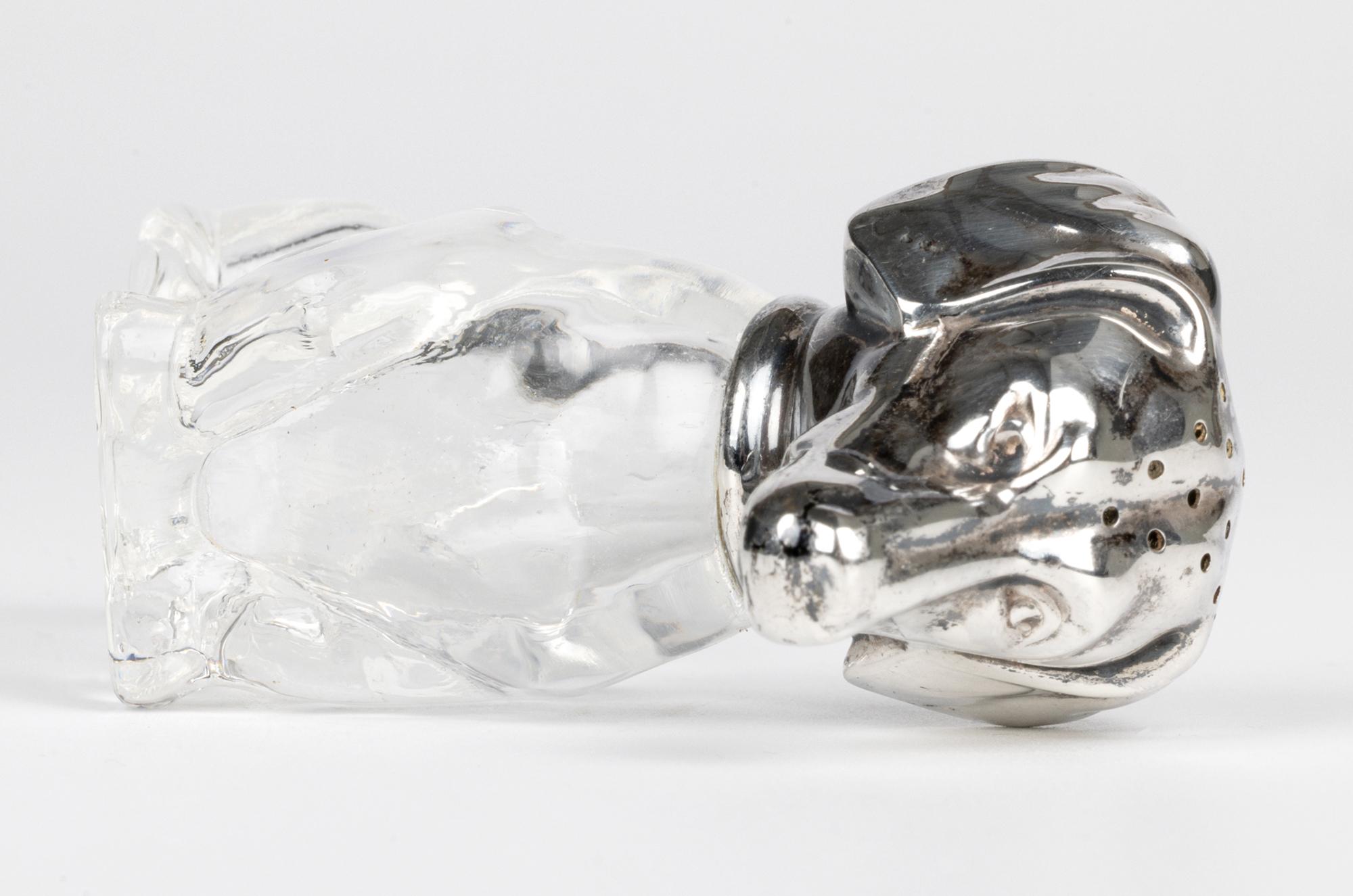 Martin Mayer Perro salchicha alemán Pepperette de cristal con montura de plata en Bueno estado para la venta en Bishop's Stortford, Hertfordshire