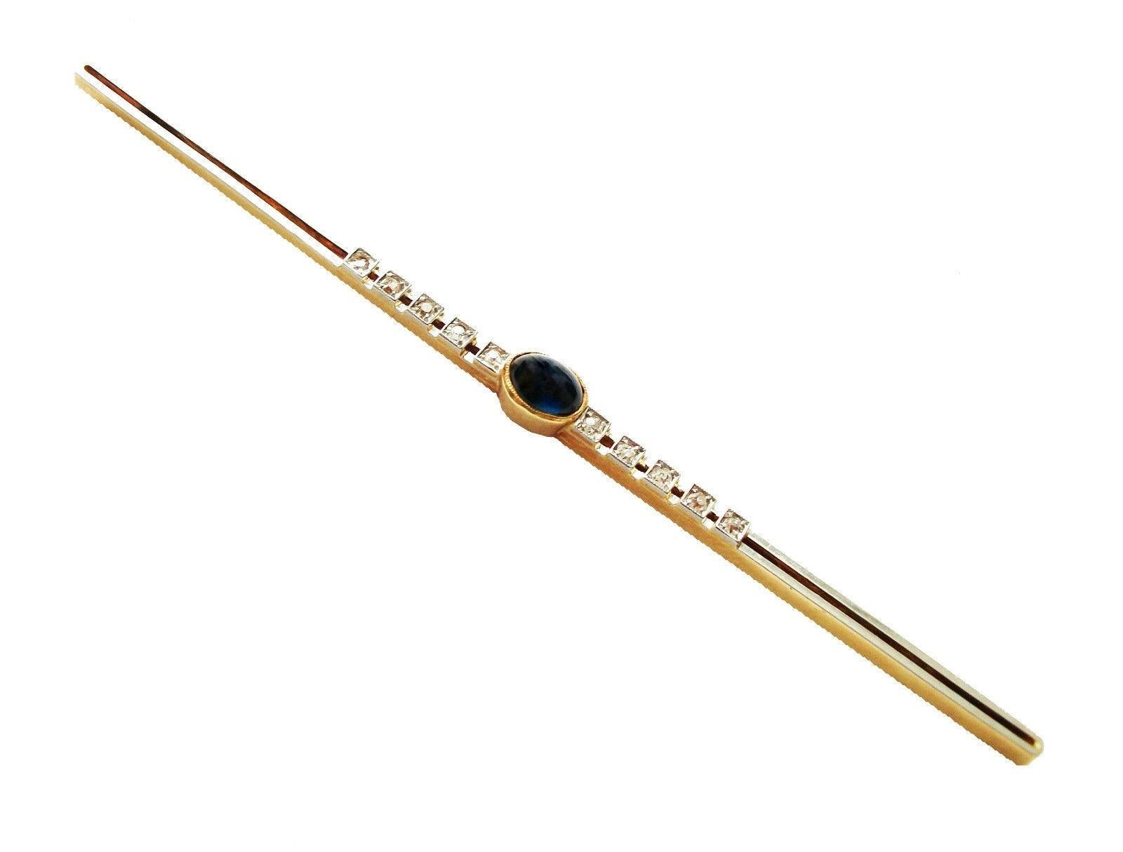 MARTIN MAYER - Jugendstil-Brosche mit kobaltblauem Spinell (ca. 0,51 Karat - 5 x 3,5 x 3 mm) und Diamanten in Maserung - Fassung aus Platin und 18 Karat Gelbgold - handgefertigter Sicherheitsverschluss über 