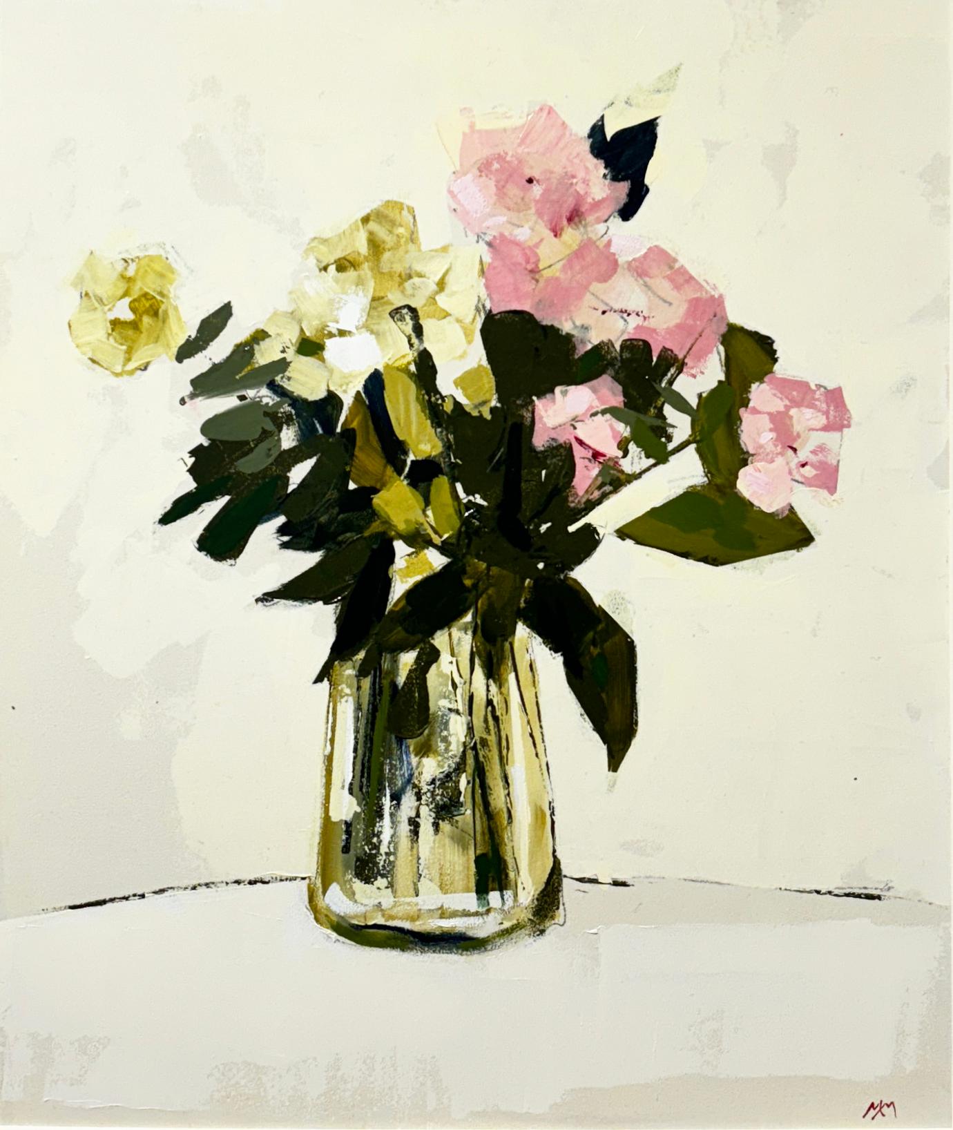 Still-Life Painting Martin Mooney - Fleurs sur blanc