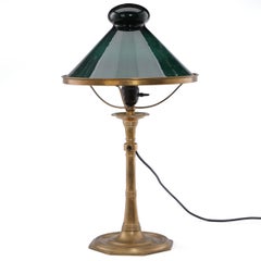 Martin Nyrop Brass Table Lamp. Shade of Green Opal Glass Aprox, 1900