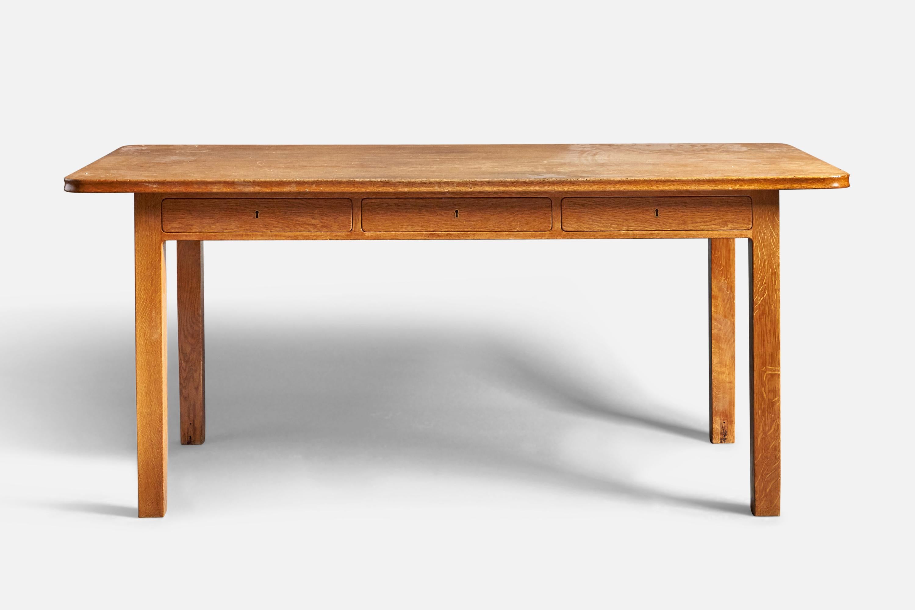 Scandinave moderne Martin Nyrop, Bureau, Oak, Brass, Danemark, c. 1900 en vente