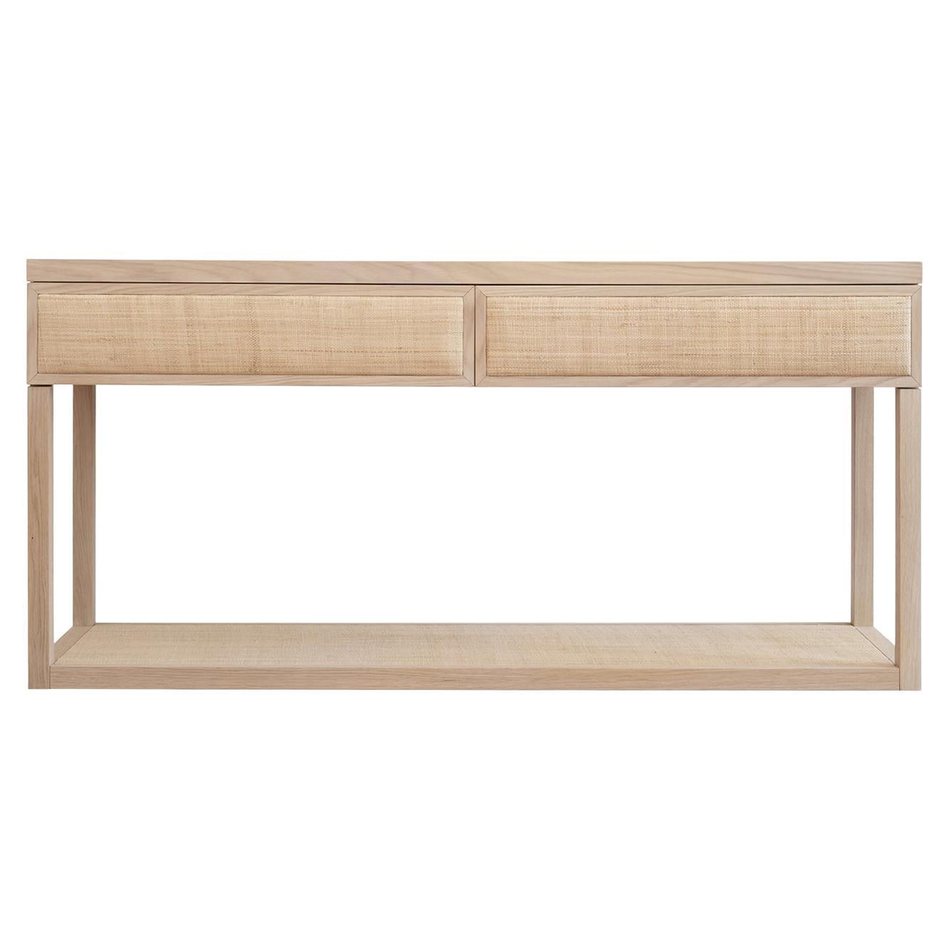 Martin Oak Veneered And Raffia Console from the Collezione Riviera For Sale