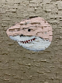 ABSTRACT Obra de Arte Pastel Tiburón Rosa Artista Contemporáneo Martin Paaskesen Textil