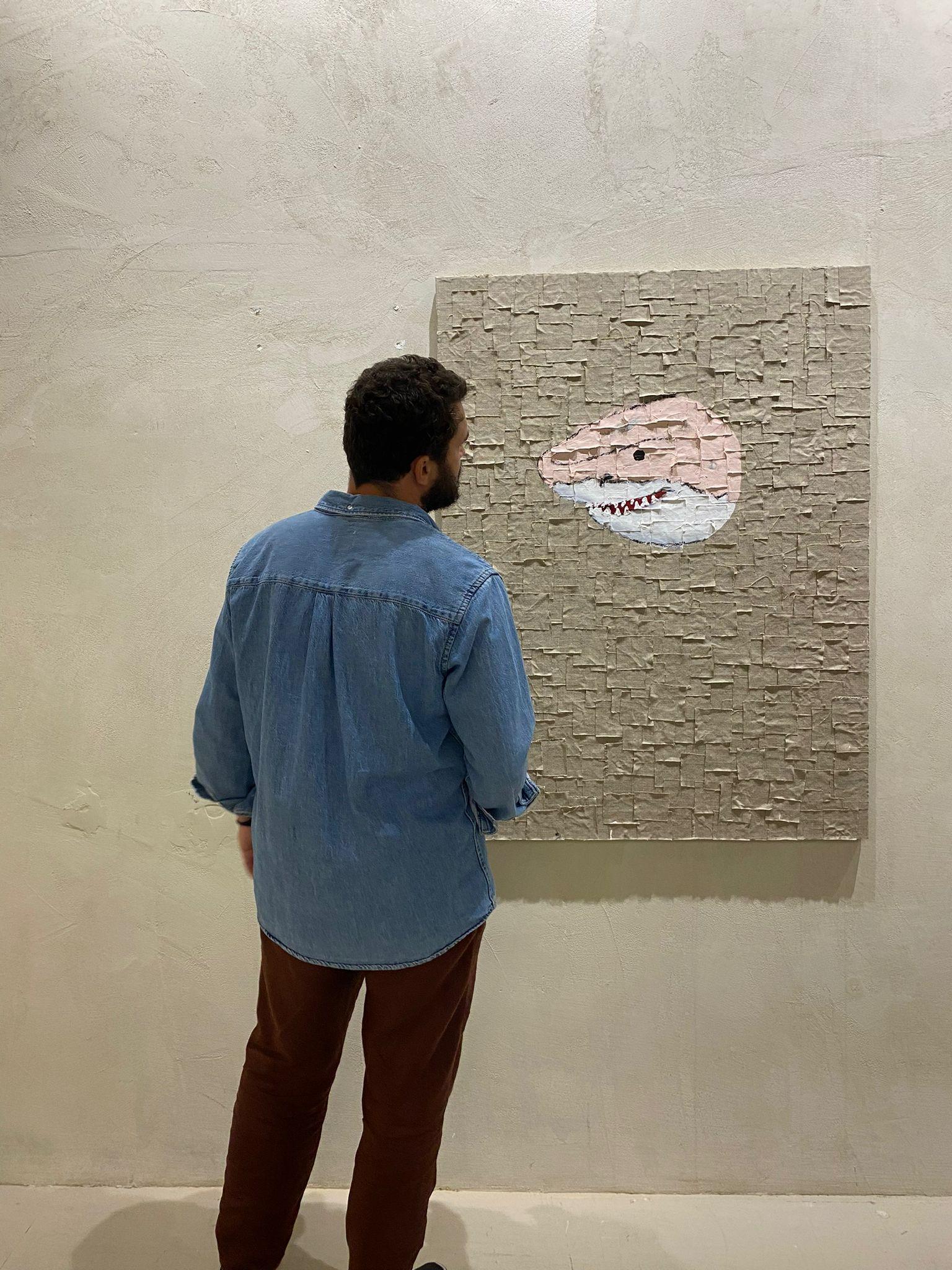 ABSTRACT Pastel Shark Pink Artwork Contemporary Artist Martin Paaskesen Textil For Sale 3