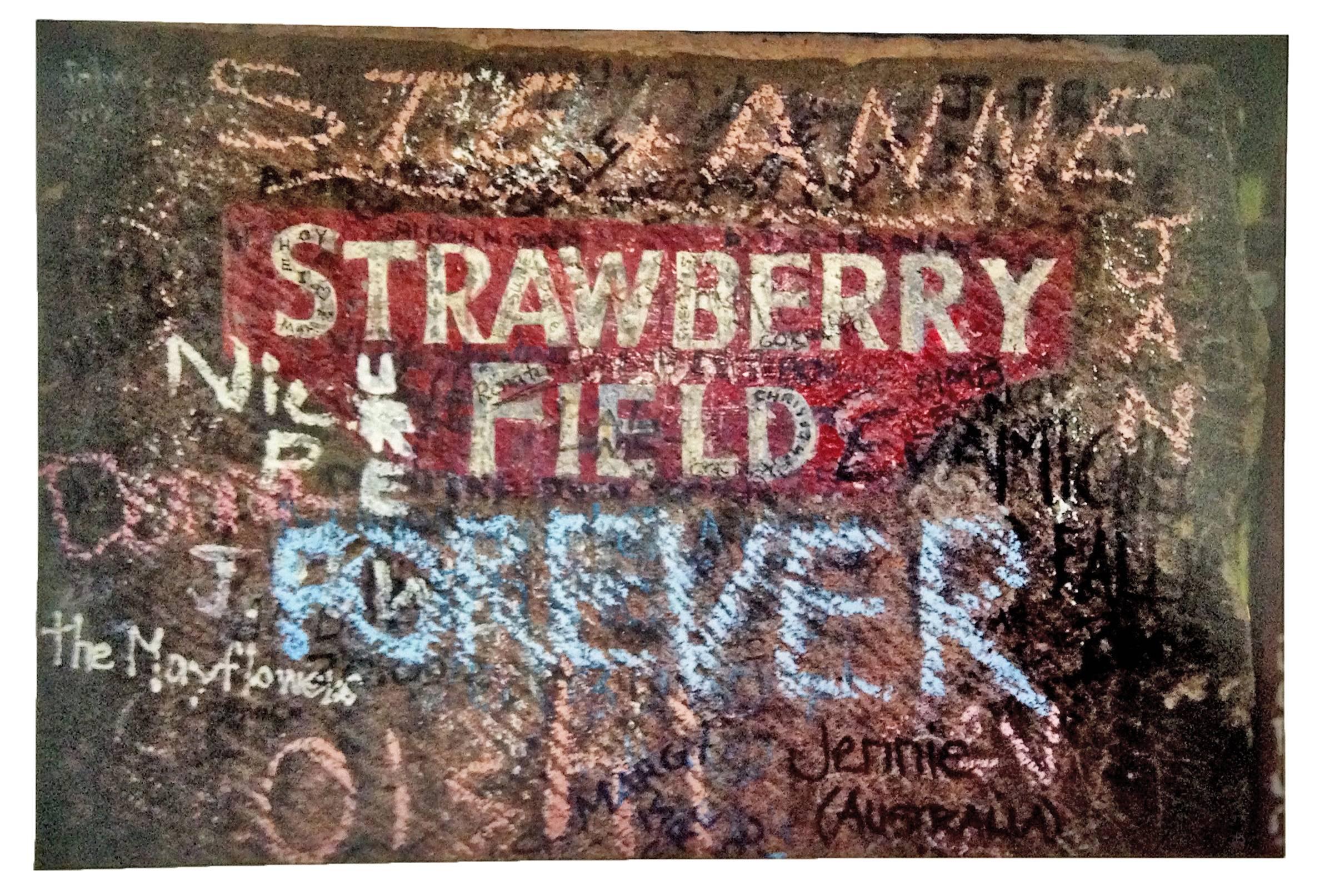 Martin Parr Landscape Photograph - Strawberry Fields, Beatlemania, Liverpool, England, Chalk Graffiti