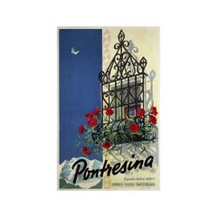 Circa 1950 original travel poster by Martin Peikert for Pontresina - Switzerland