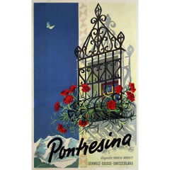 Circa 1950 original travel poster by Martin Peikert for Pontresina - Switzerland