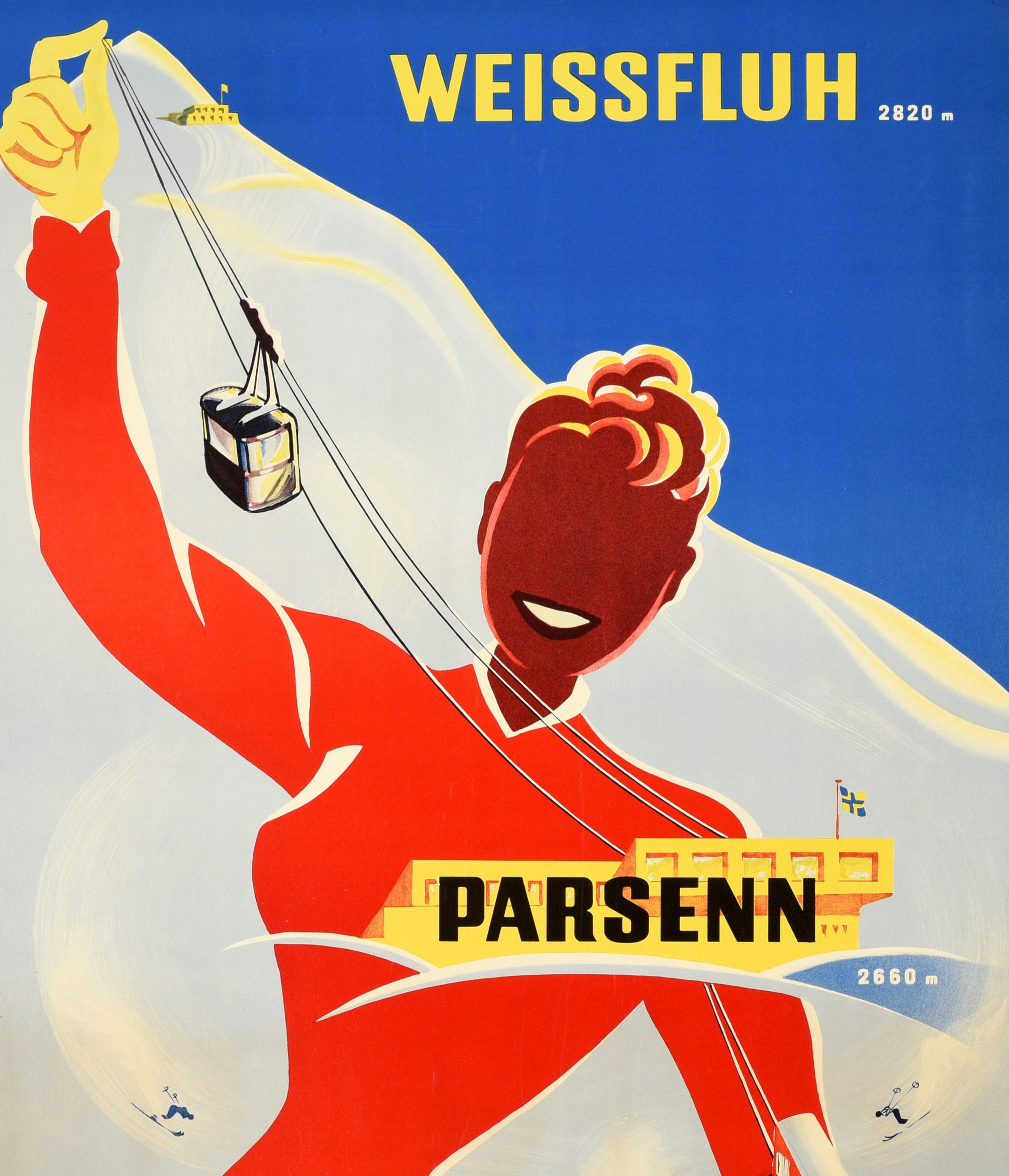 Original Vintage Poster Weissfluh Parsenn Davos Switzerland Skiing Winter Sport - Print by Martin Peikert