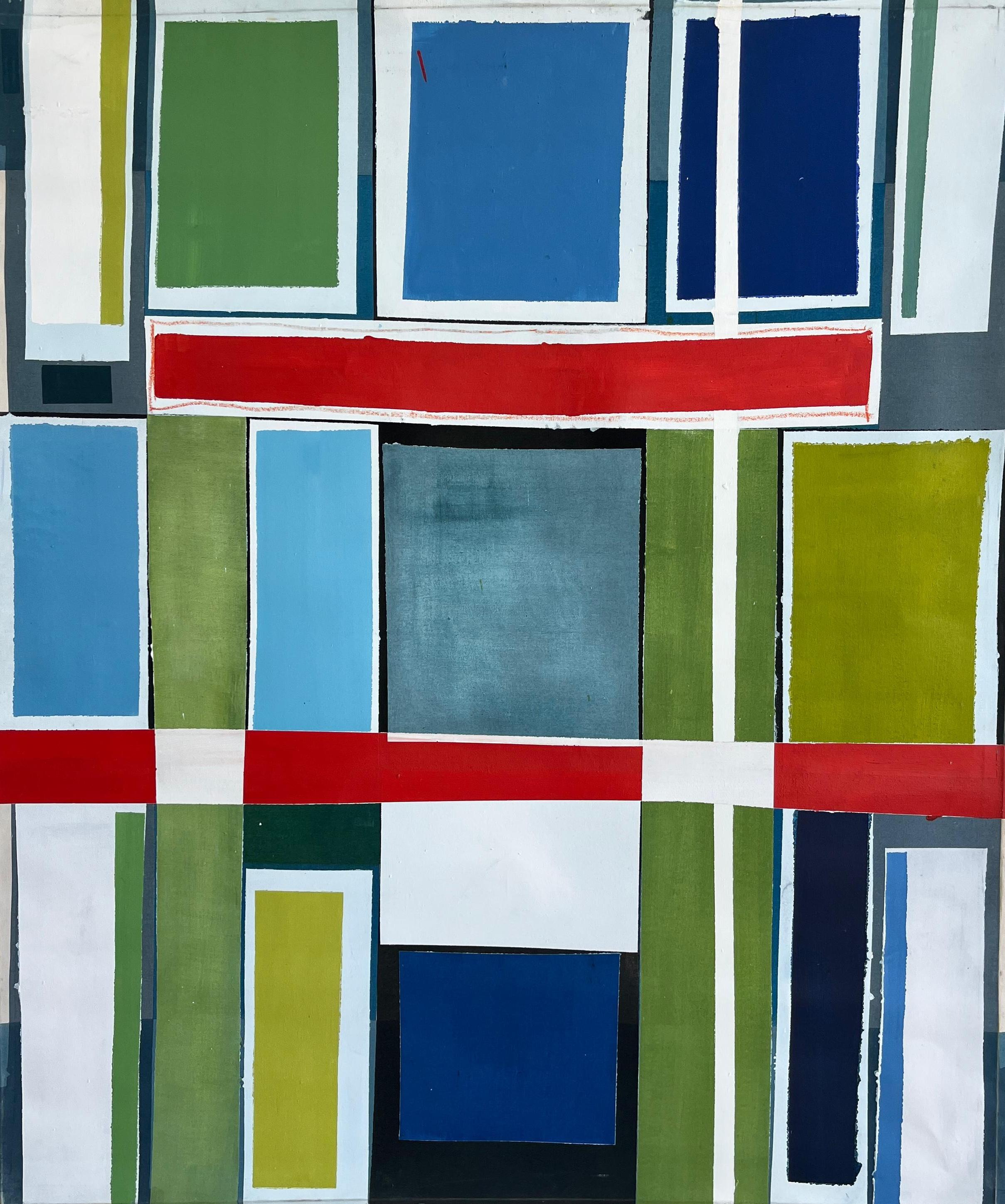 Grillas by Martín Pelenur, Geometric Abstract Painting with Blue, Green, 2022