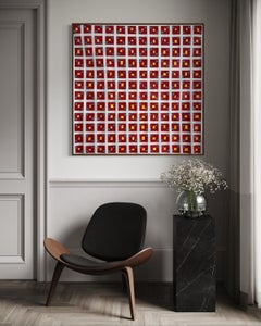 Martín Pelenur Abstract Geometric Grid Painting in Red with Color Accents