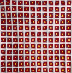 Martín Pelenur Abstract Geometric Grid Painting in Red with Color Accents