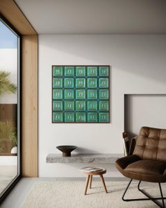Martín Pelenur Geometric Abstract Grid Painting with Green and Red Square Motifs